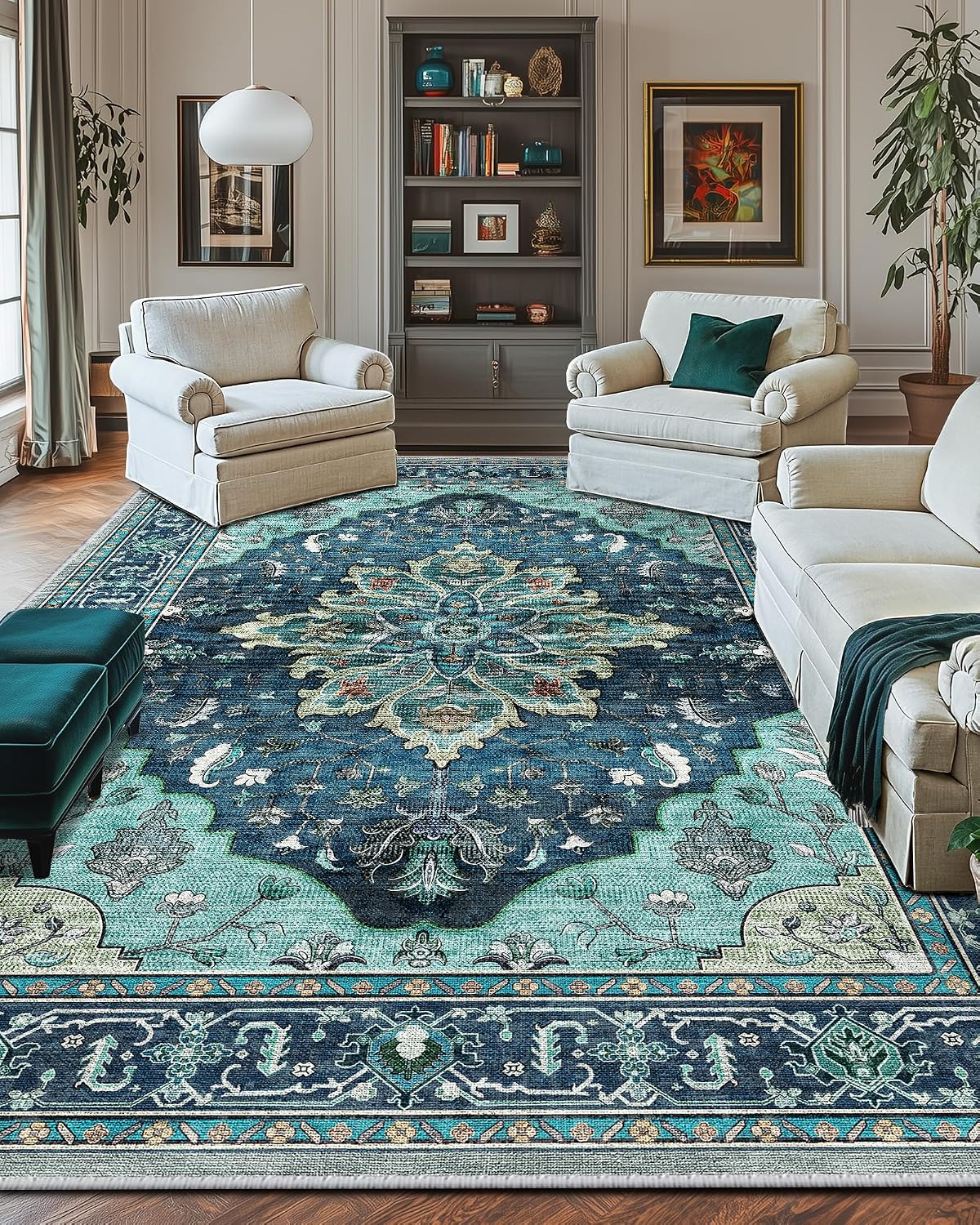 Thumbnail 2 de RELEANY 10 x 14 ft Washable Rug teal 🏡