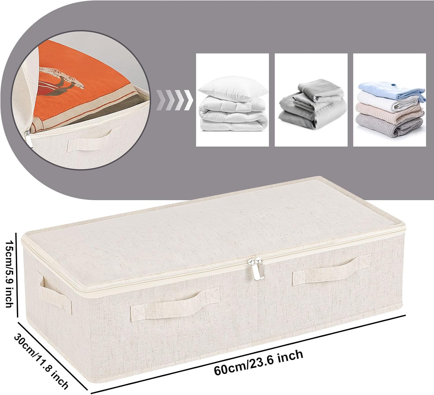 Detalle 2 de ENUMAIL EN104BES-2 opvouwbare opbergdozen, set van 2, beige linnen