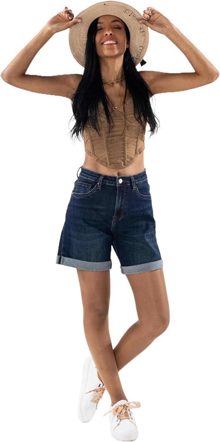 Thumbnail 4 de Nina Carter P208 Damen High-Waist Jeans-Shorts im Used-Look – Mid-Thigh, Sommer-Shorts