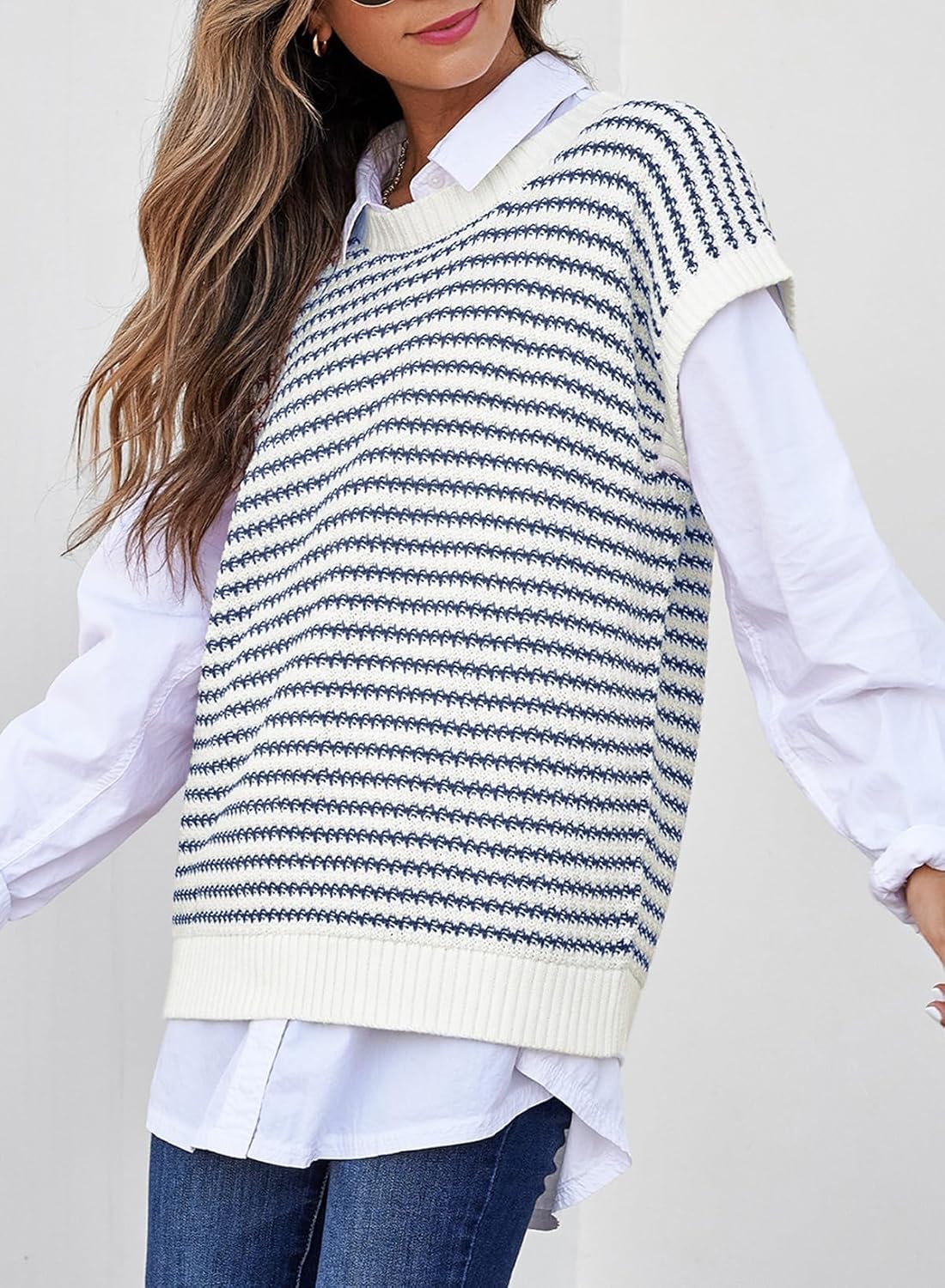 Detalle 2 de EVALESS Women's Striped Knit Vest: Lightweight, Breathable Comfort for Summer Styling