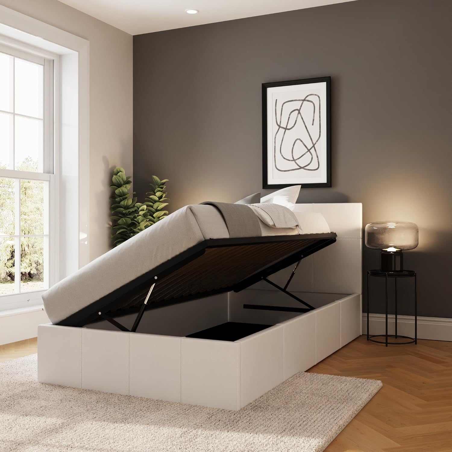 Thumbnail 3 de GFW Classic Leather Upholstered Ottoman Storage Bed (Single, White) with Gas Lift