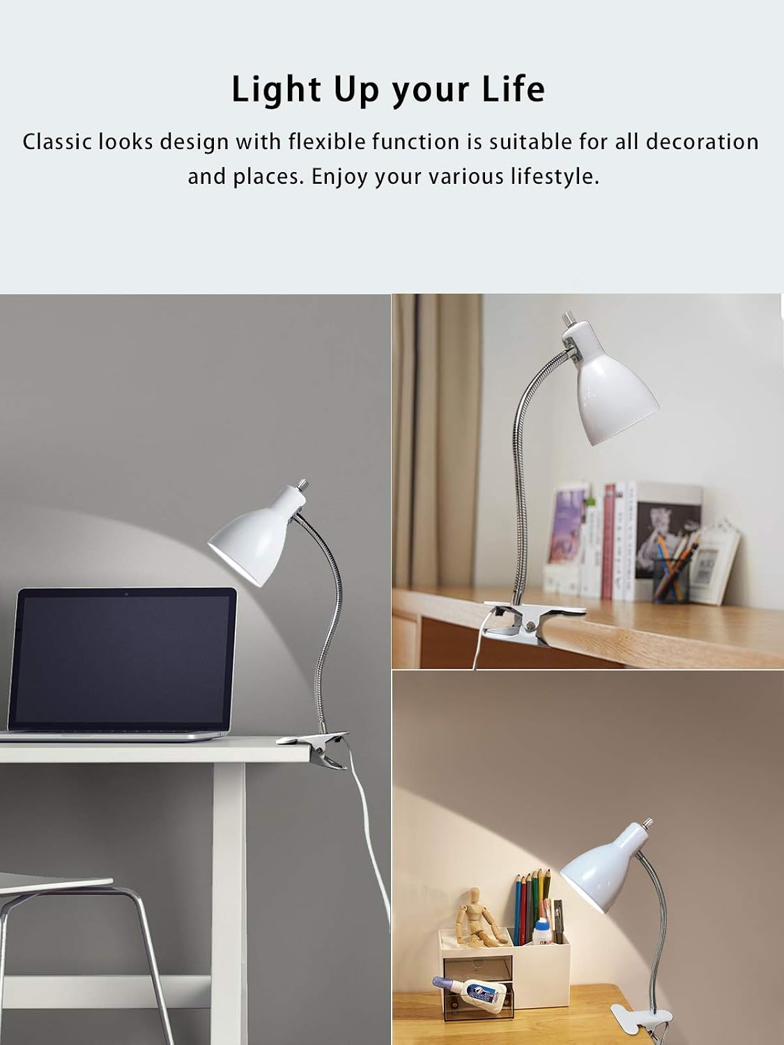 Detalle 2 de LALISU LALISULALITB004 Clip-On Desk Lamp, 360° Gooseneck, 9W LED