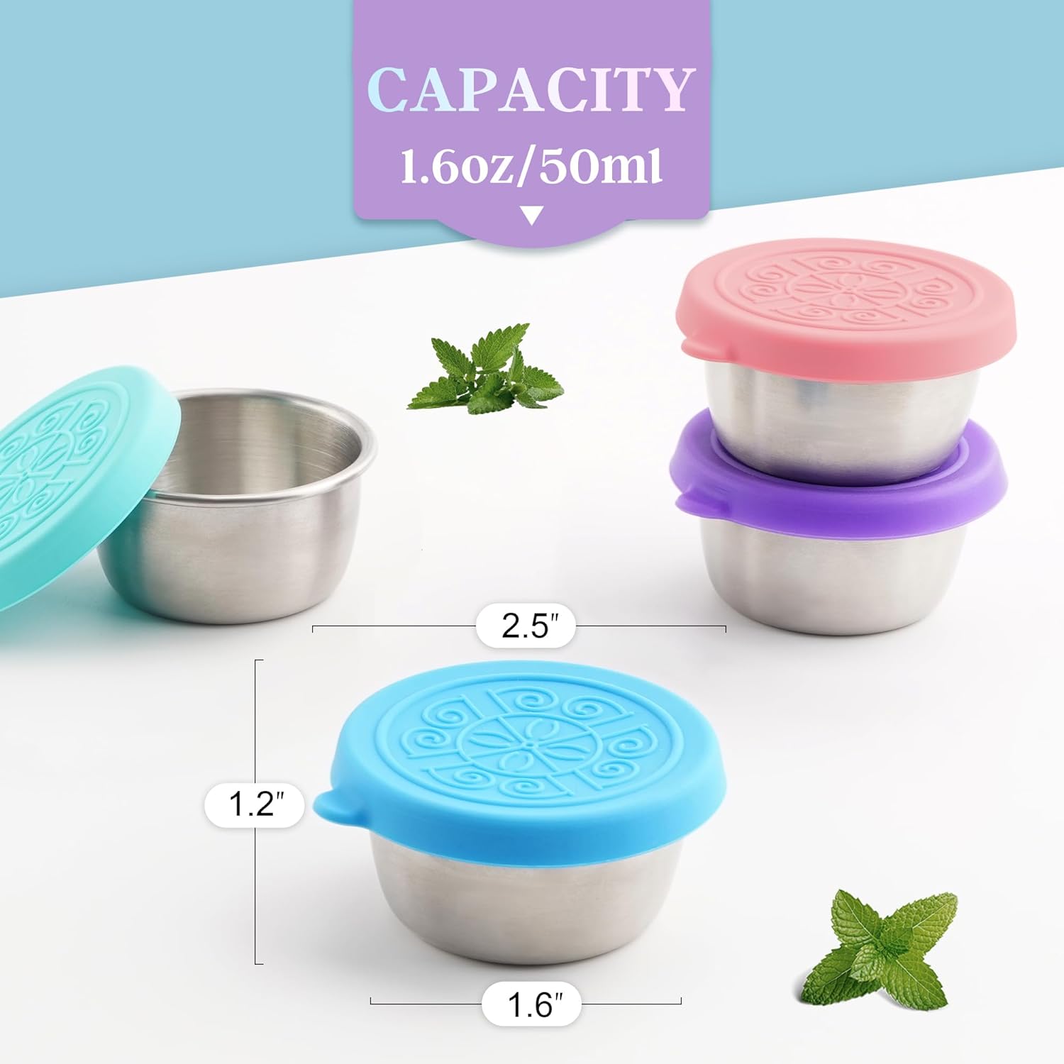 Thumbnail 1 de 6x1.6 Oz Salad Dressing Containers with Lids 🥗