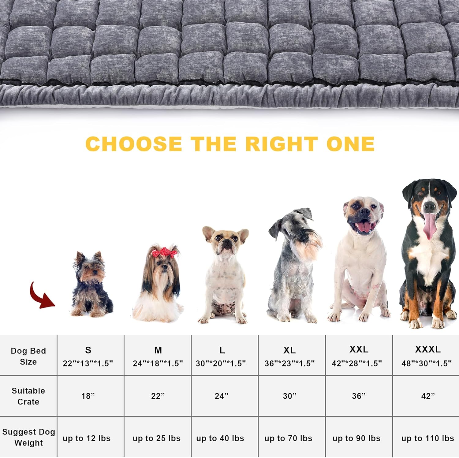 Thumbnail 5 de Dog Bed Mats Crate Pad for All Sized Dogs – Washable, Anti-Slip Cozy Mat (Grey, 30" L x 20" W x 1.5" Th)