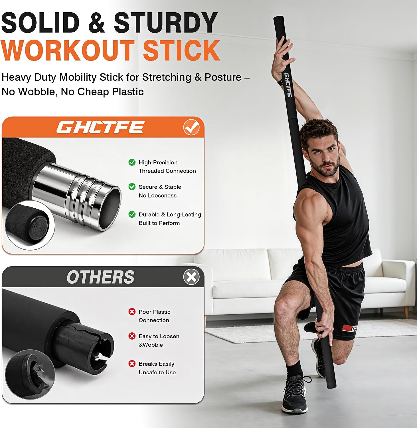 Detalle 1 de GHCTFE Yoga Stick for Stretching, Adjustable 4-Section Steel Mobility Bar