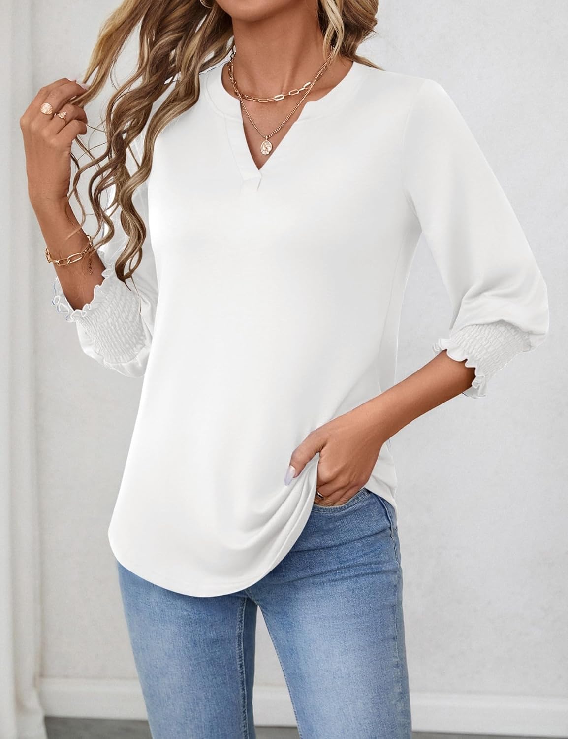 Thumbnail 4 de Rapbin Women Blouses 3/4 Sleeve V-Neck Tunic Top