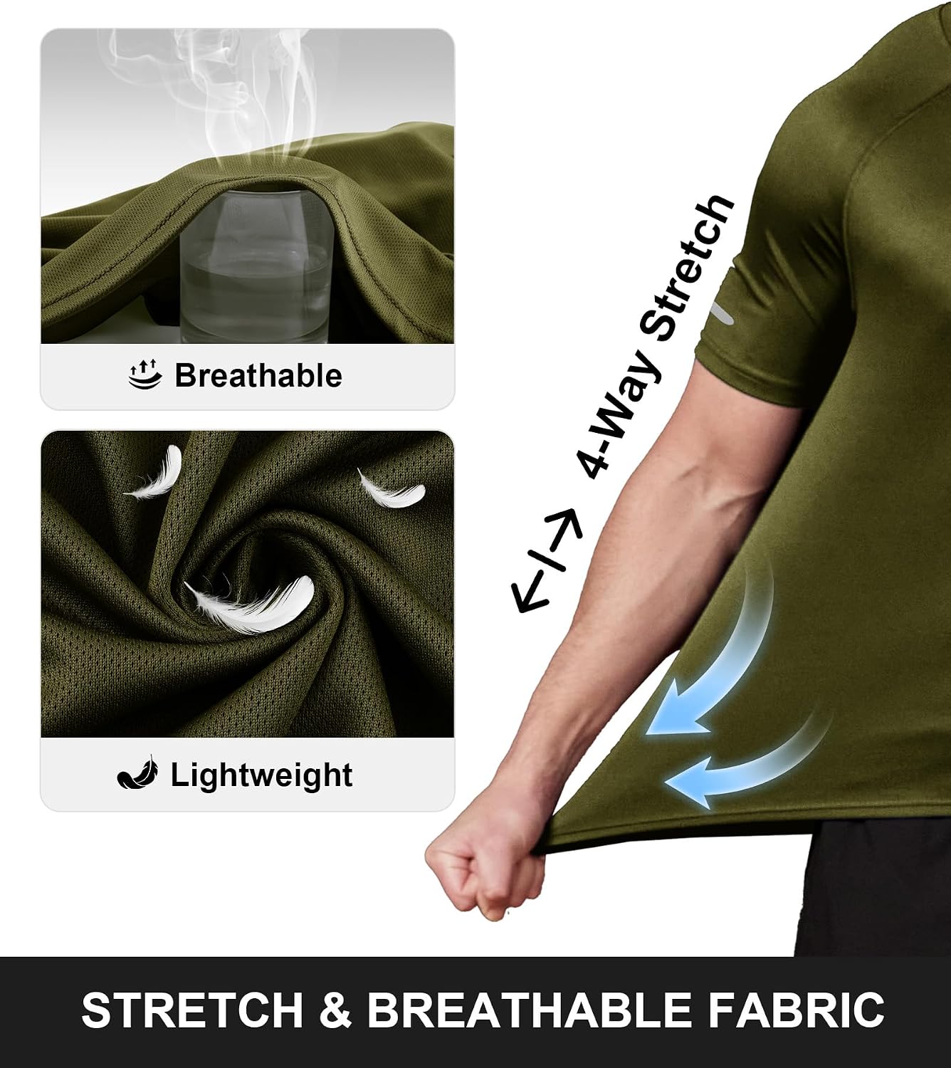 Detalle de ZITY 3 Pezzi T-Shirt Uomo Sportive: set di maniche corte in poliestere traspirante e asciugatura rapida