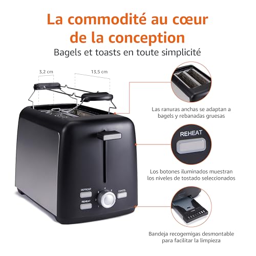 Thumbnail 2 de Amazon Basics Grille-Pain 2 Tranches avec Fentes Extra-Larges, 800W, Noir