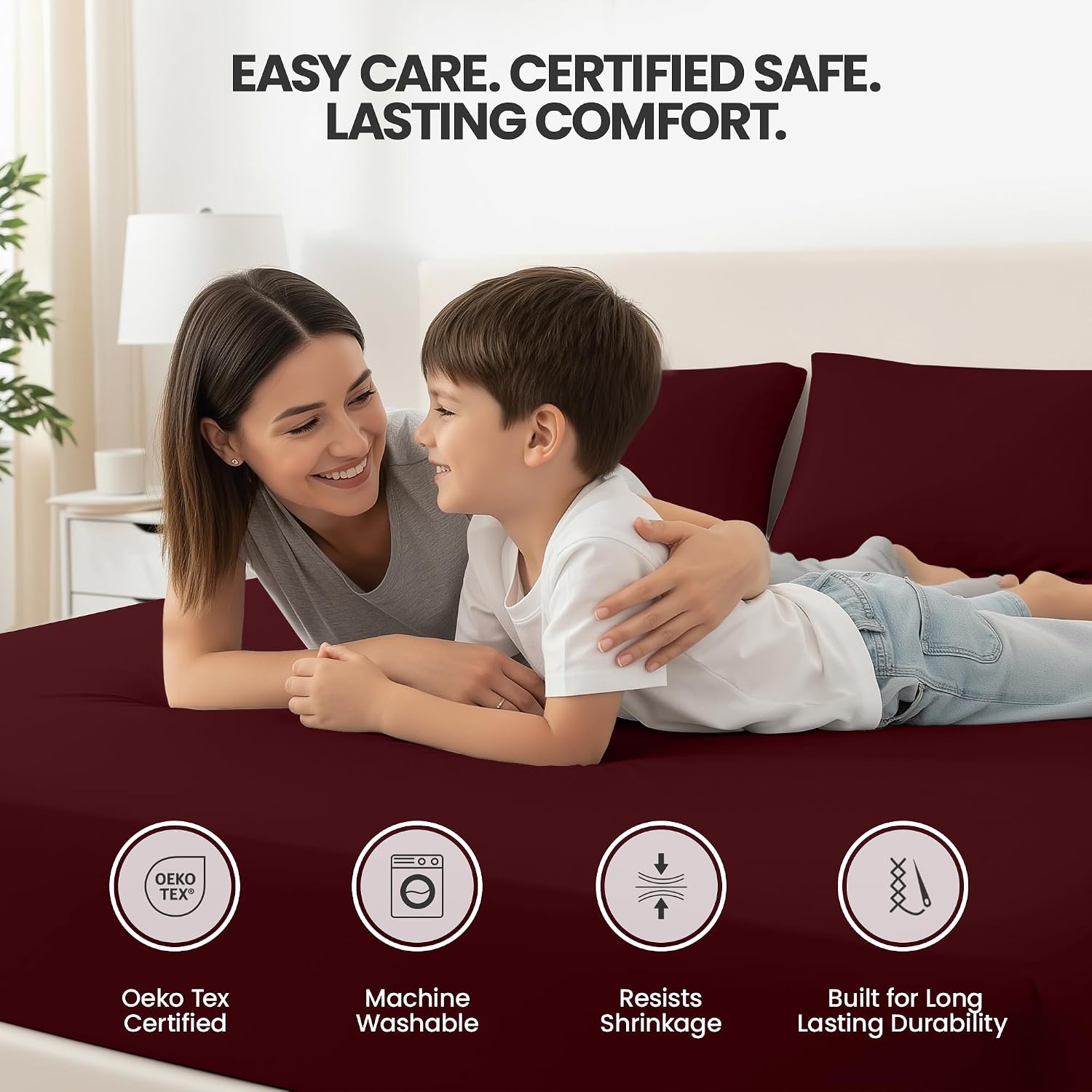 Detalle de Utopia Bedding Fitted Sheet Single 14 inch, Burgundy