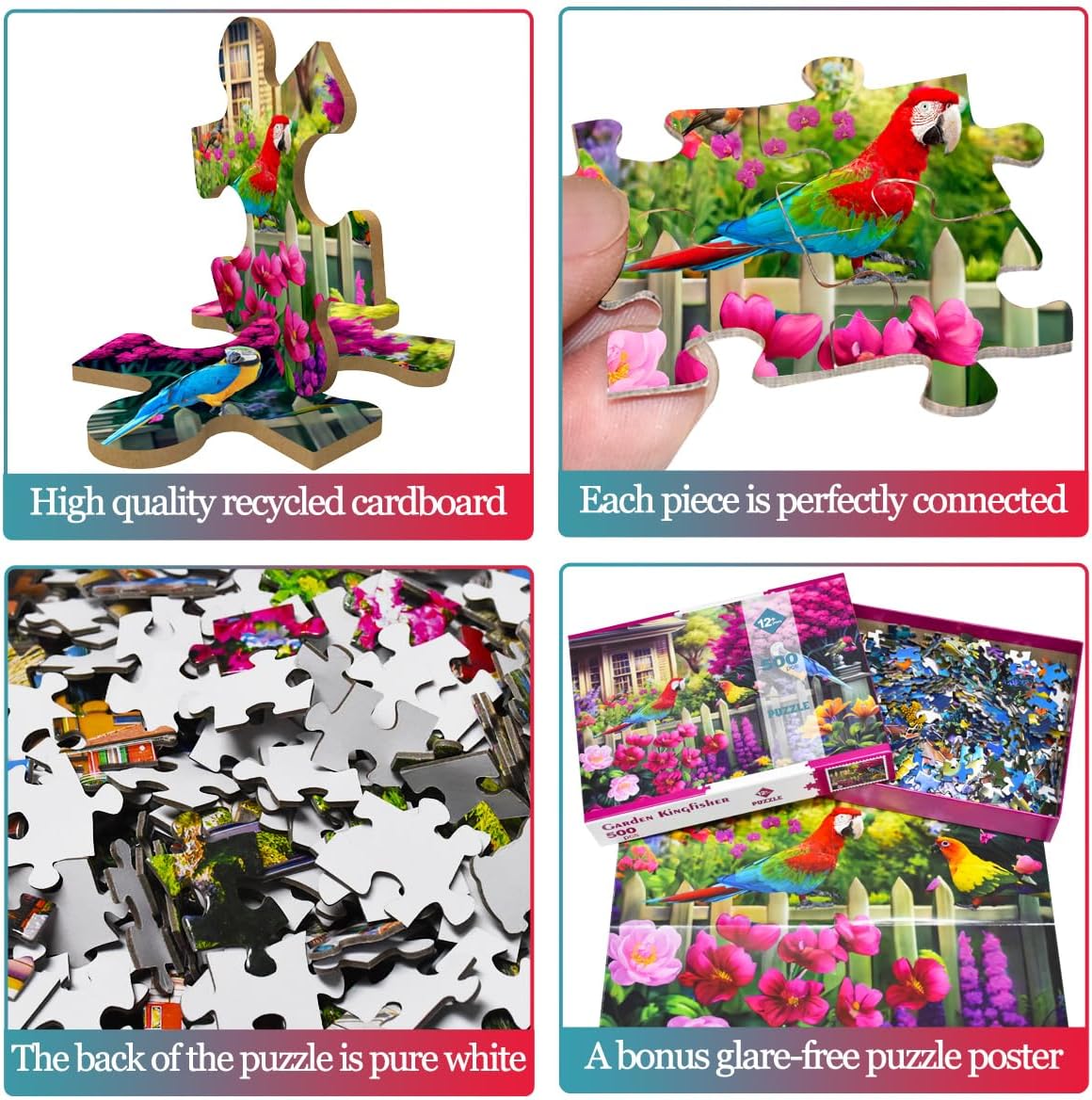 Thumbnail 2 de Garden Kingfisher 500-Piece Jigsaw Puzzle for Adults (49 x 35cm) with Glare-Free Poster