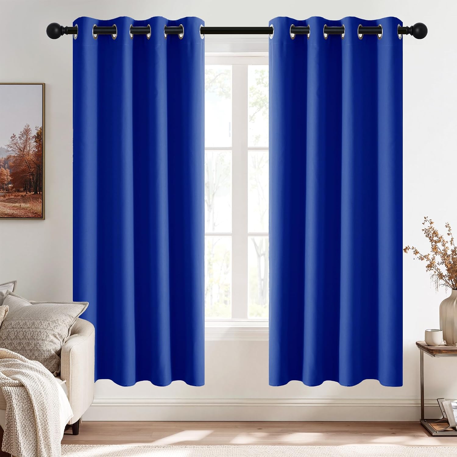 Detalle de PONY DANCE Royal Blue Boy's Bedroom Curtains for Nursery 2 Pieces