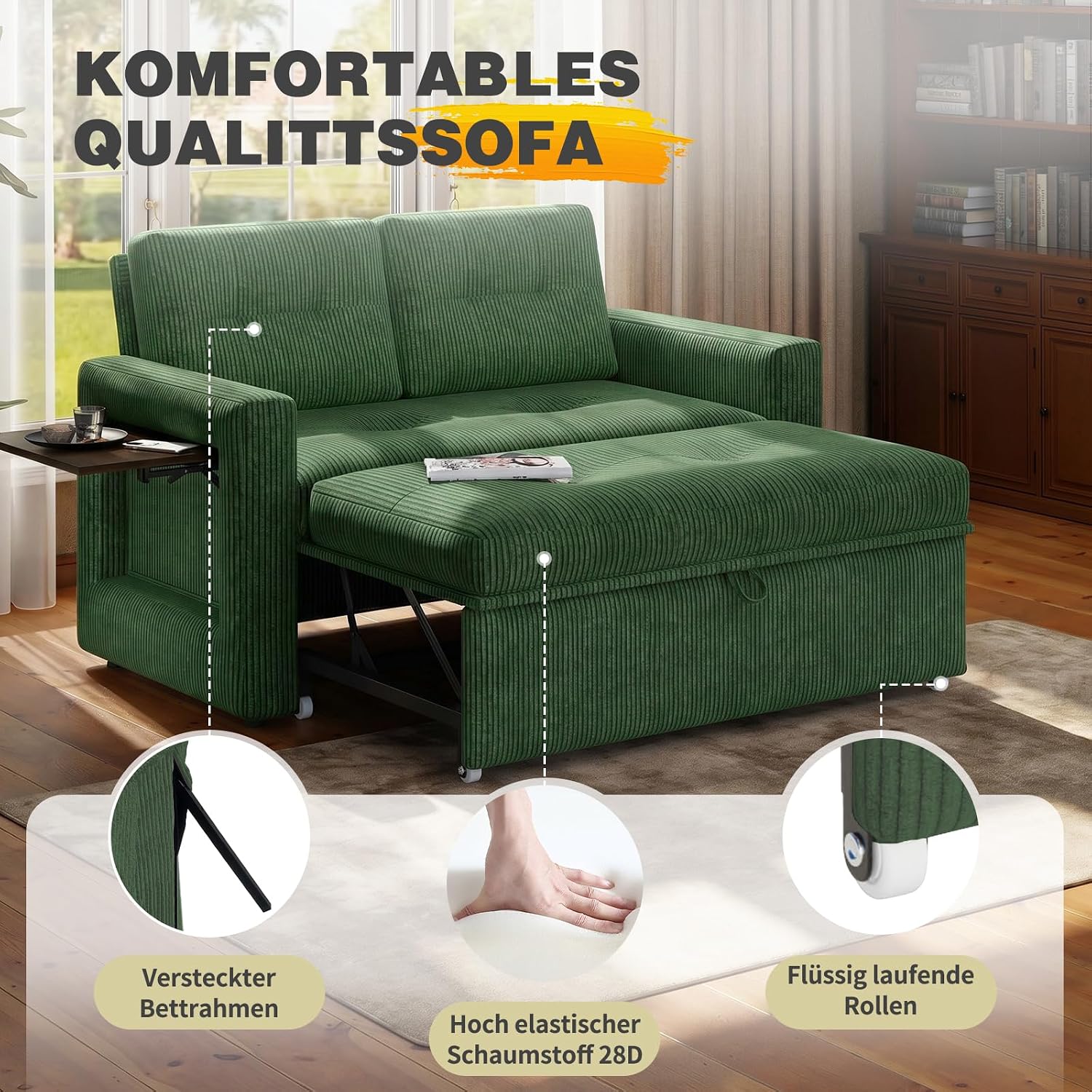 Detalle de YOUDENOVA Divano letto 3-in-1: divano, poltrona e letto con tavolo integrato