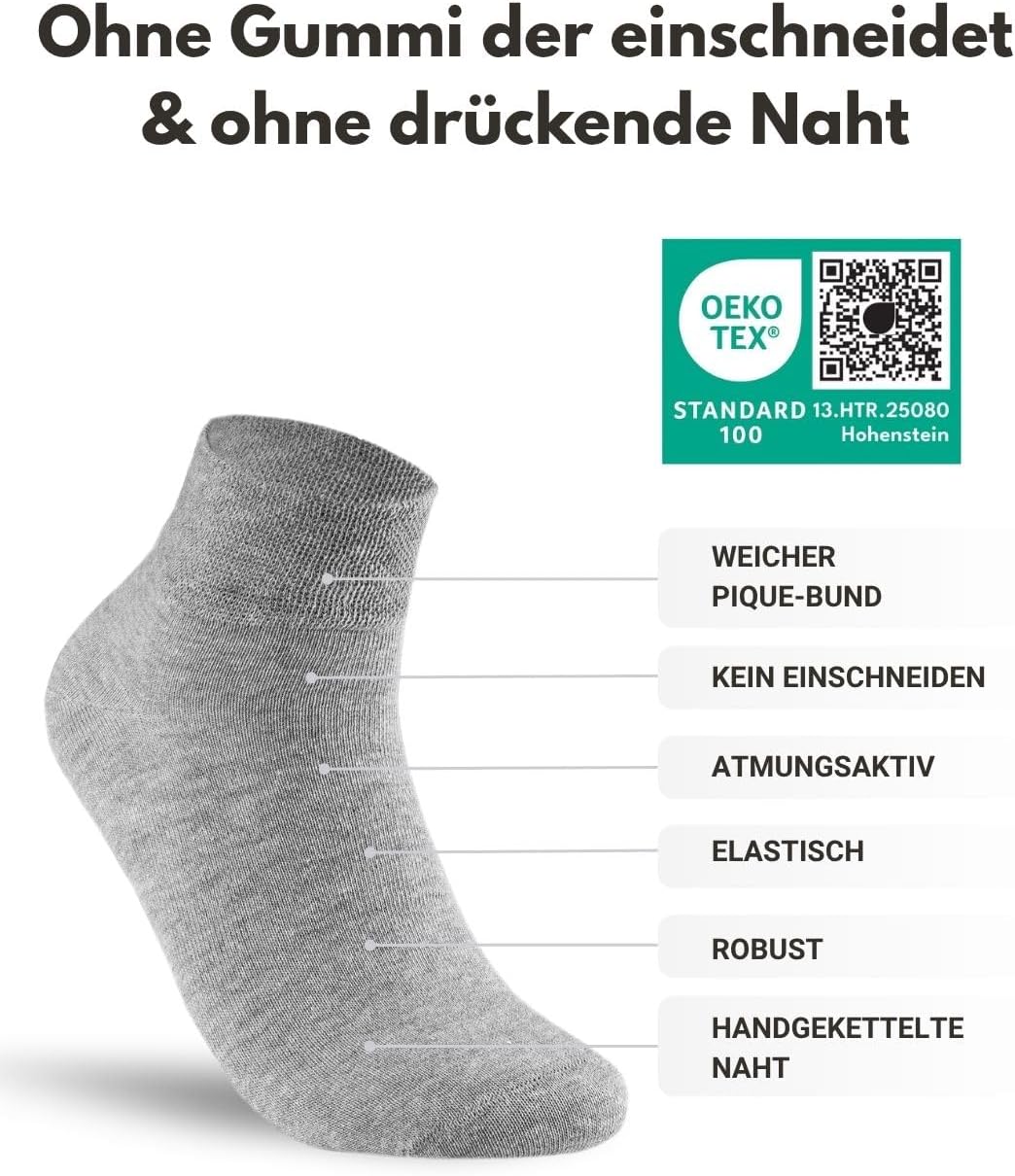 Detalle de sockenkauf24 10 Paar kurze Diabetikersocken ohne Gummibund und ohne Naht (Quarter-Socken)