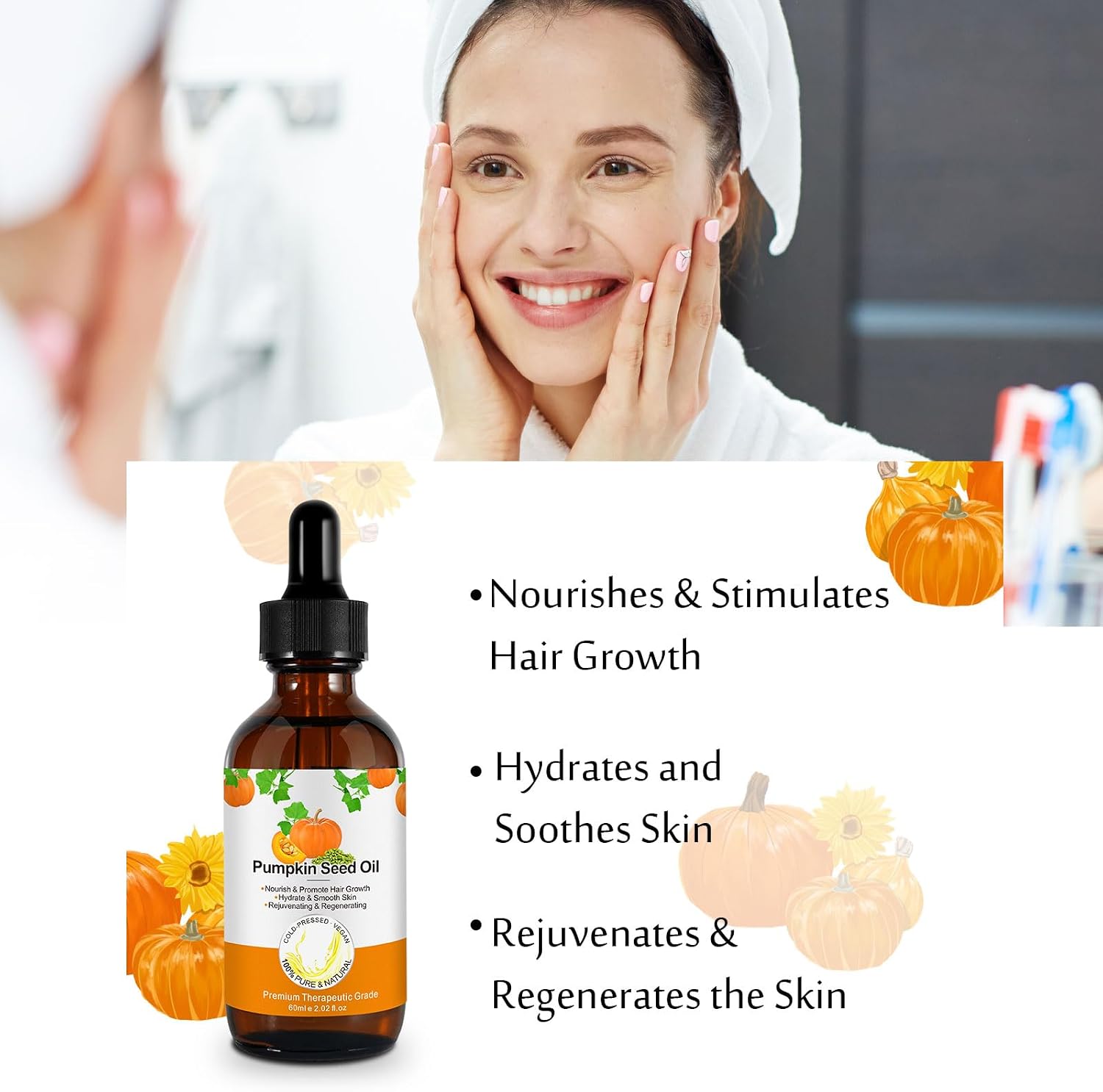Detalle 2 de Olio di Semi di Zucca Biologico per Capelli e Pelle | 60 ml, 100% puro