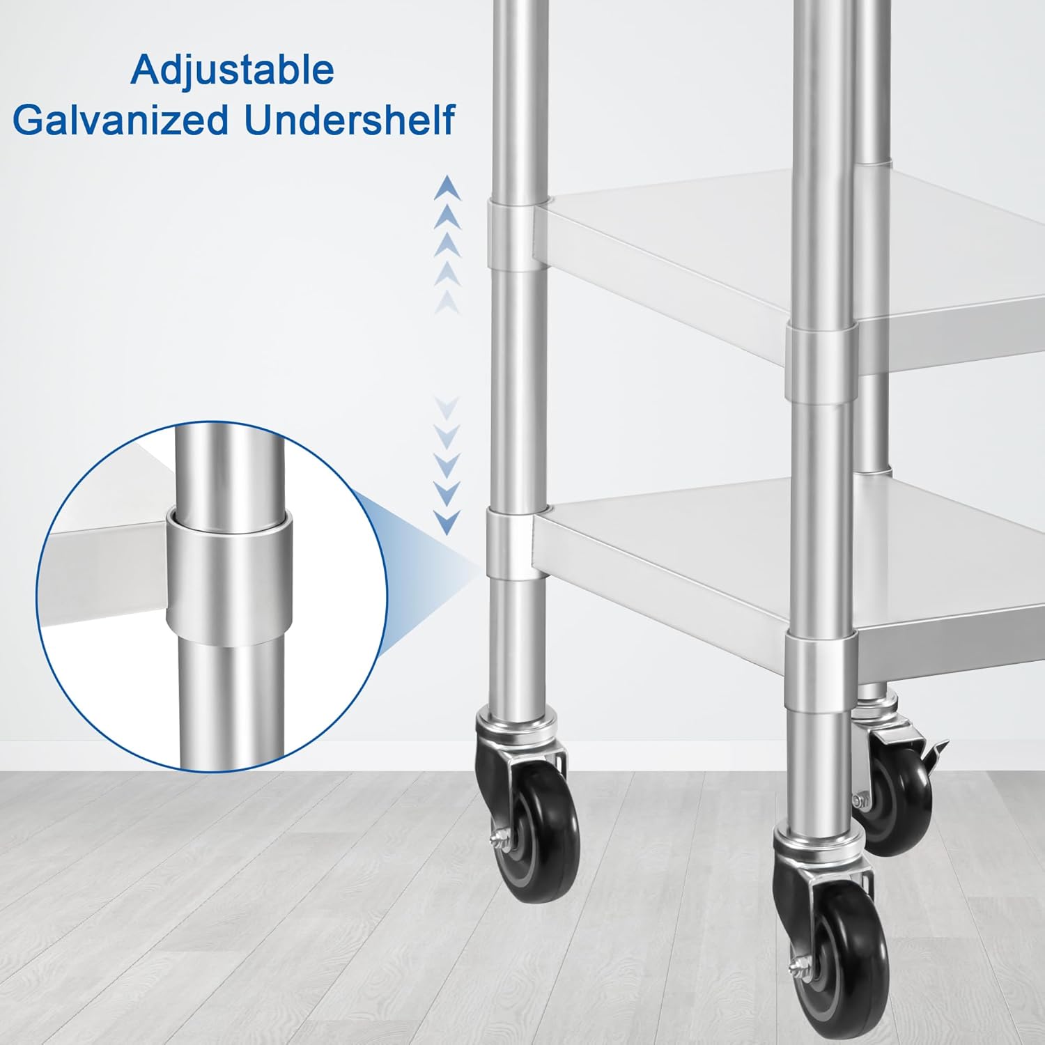 Thumbnail 3 de HARDURA 24×12-Inch Stainless Steel Commercial Work Table with Wheels (NSF)