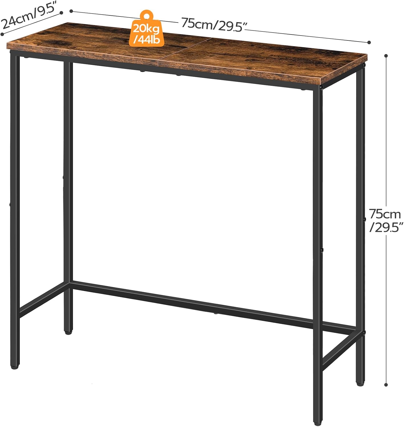 Thumbnail 6 de HOOBRO BF75XG01 Narrow Console Table, 75 cm, Rustic Brown and Black