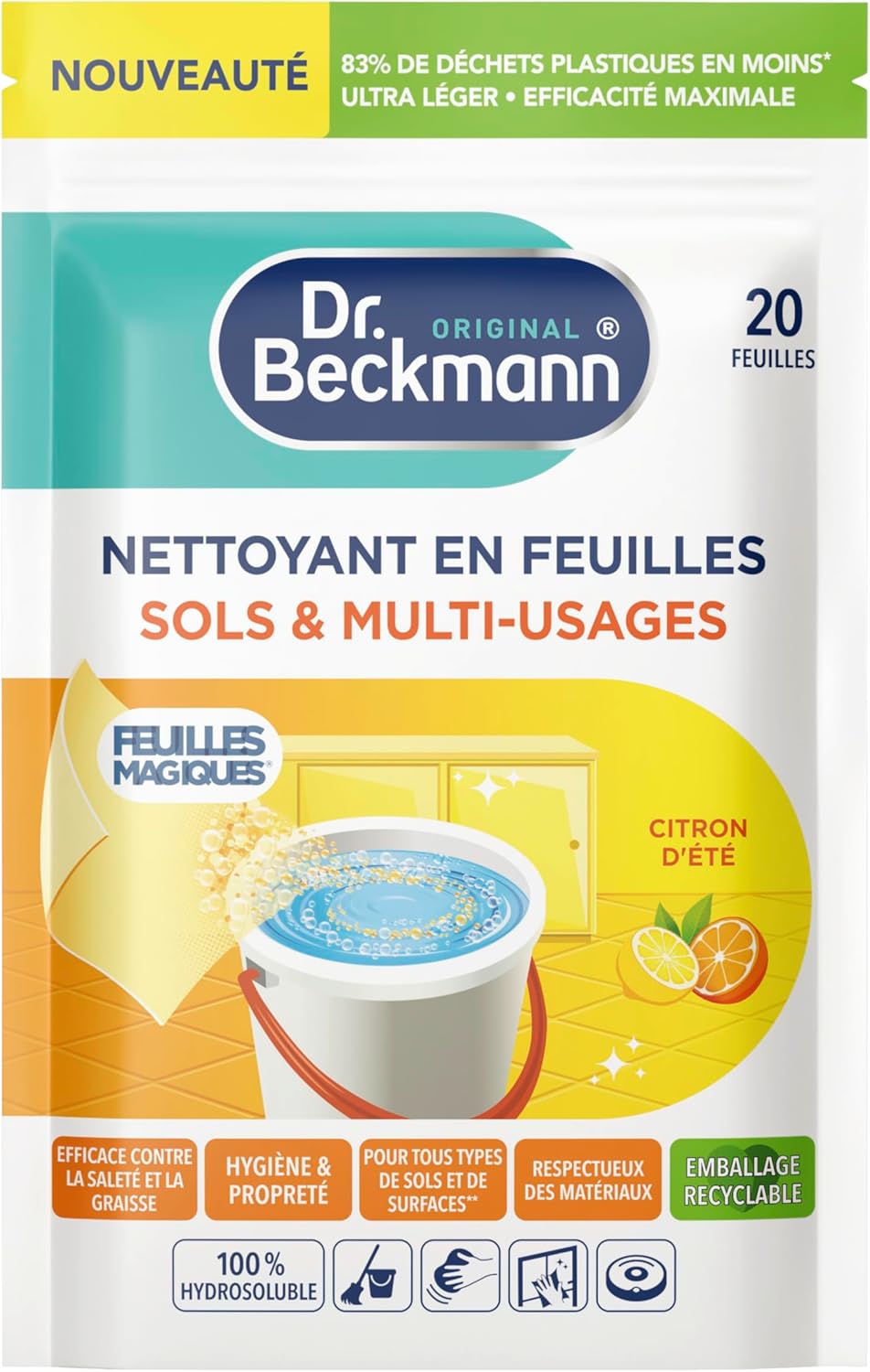 Thumbnail 2 de Dr. Beckmann Feuilles Magiques® – Nettoyant en Feuilles Sols & Surfaces, Citron d’été (Lot de 2)