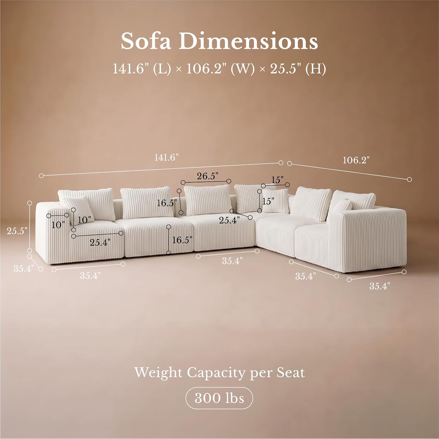 Detalle de Maywish Modular Sectional Sofa 141-Inch