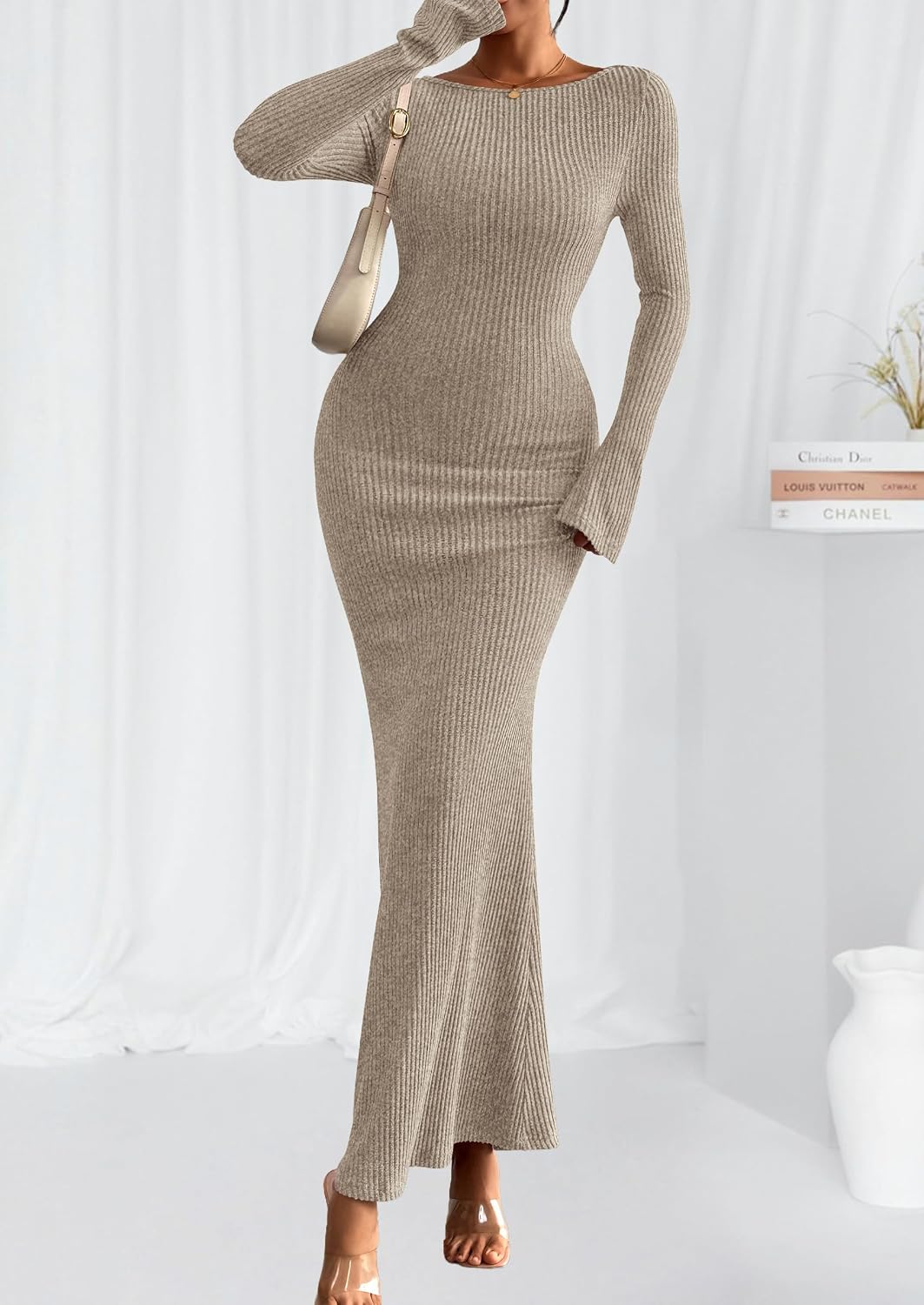 Thumbnail 6 de PRETTYGARDEN Ribbed Long-Sleeve Maxi Dress for Women