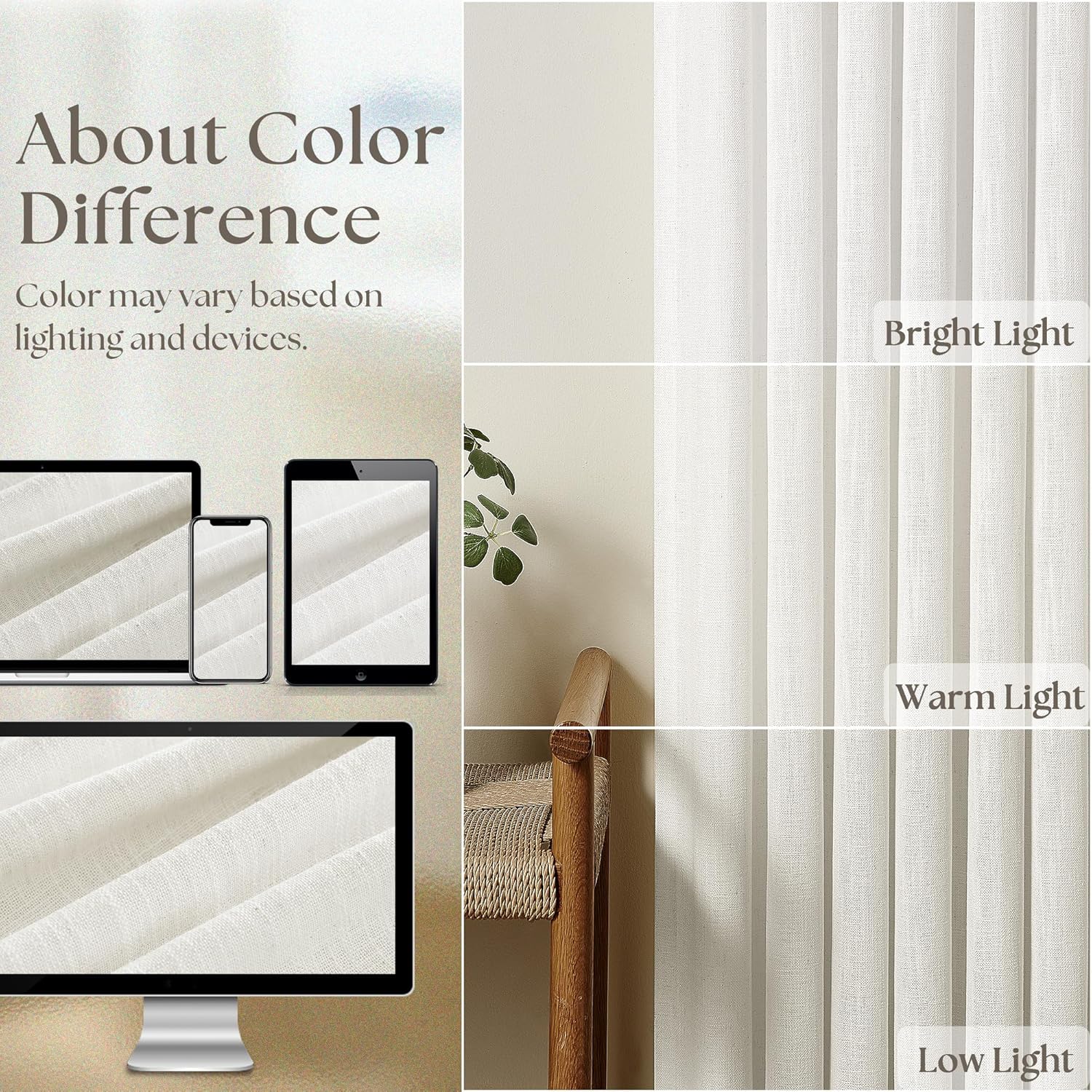 Thumbnail 3 de Textured Linen Pleated Curtains 108 in, 2 Panels 🪟