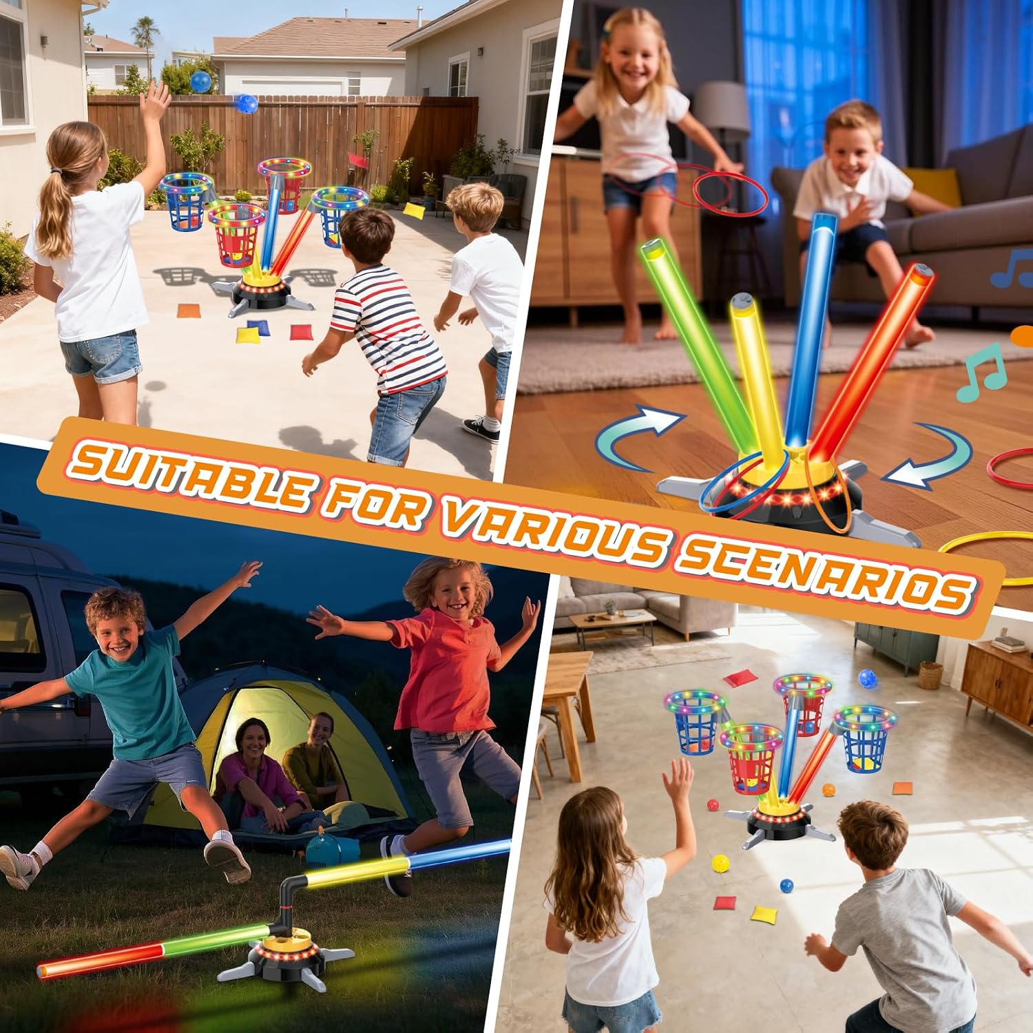 Thumbnail 2 de VATOS 3 in 1 Bean Bag & Ring Toss Game: Electric Spinning Fun for the Whole Family