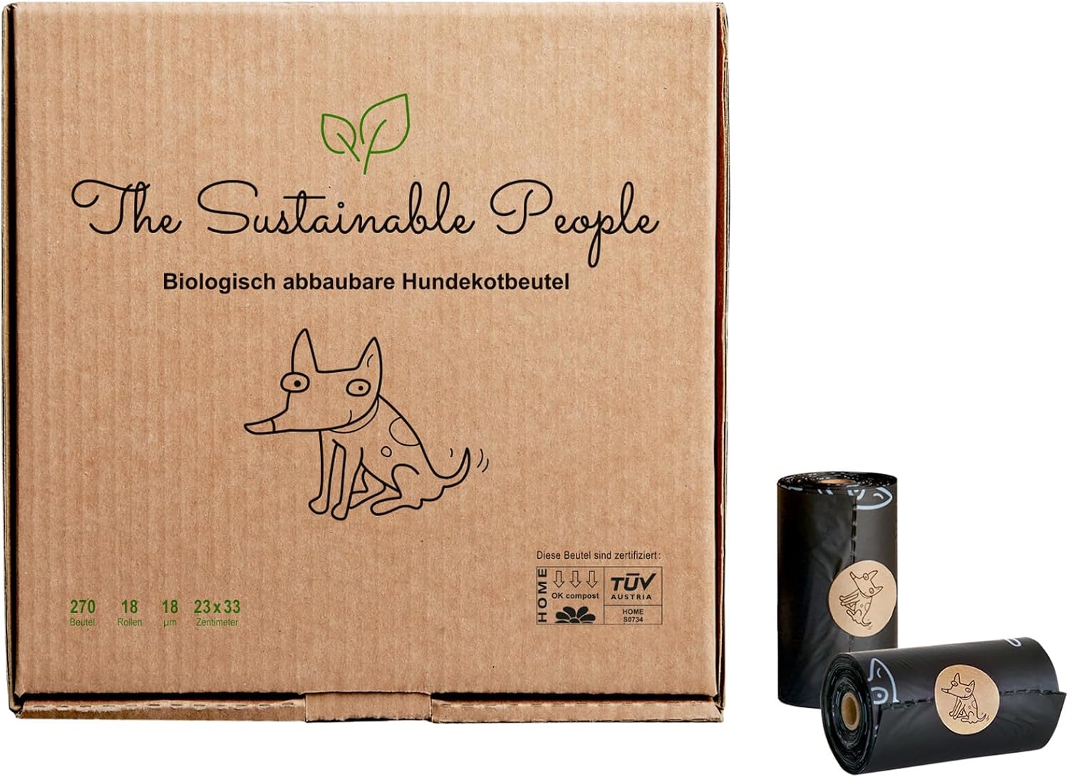 TSP Bio-abbaubare Hundekotbeutel – OK compost HOME zertifiziert, extra dick und groß (18 µm, 23 × 33 cm) – 18 Rollen