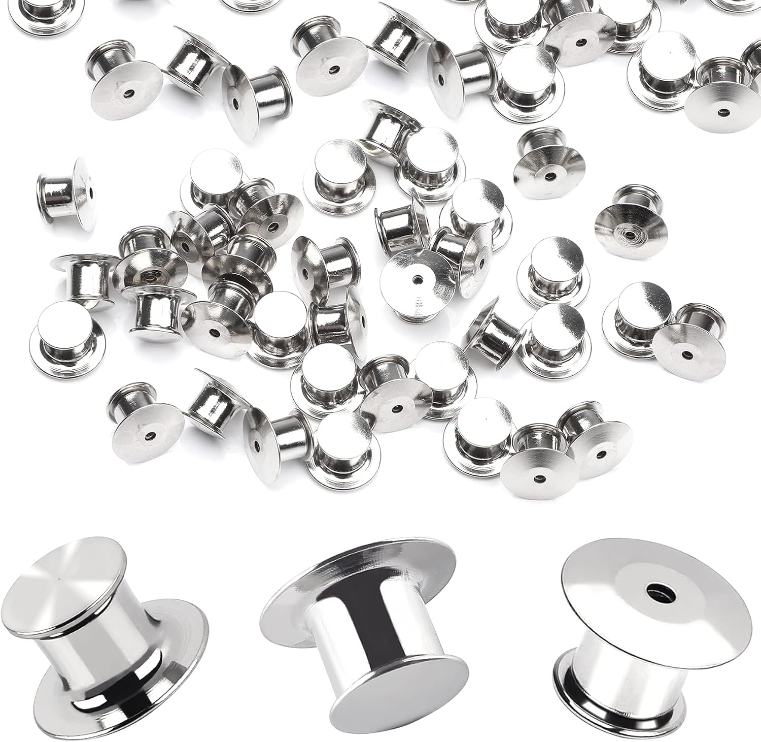 Detalle de DECYOOL 657 Locking Pin Backs, Nickel-Plated Copper, 30-Pack
