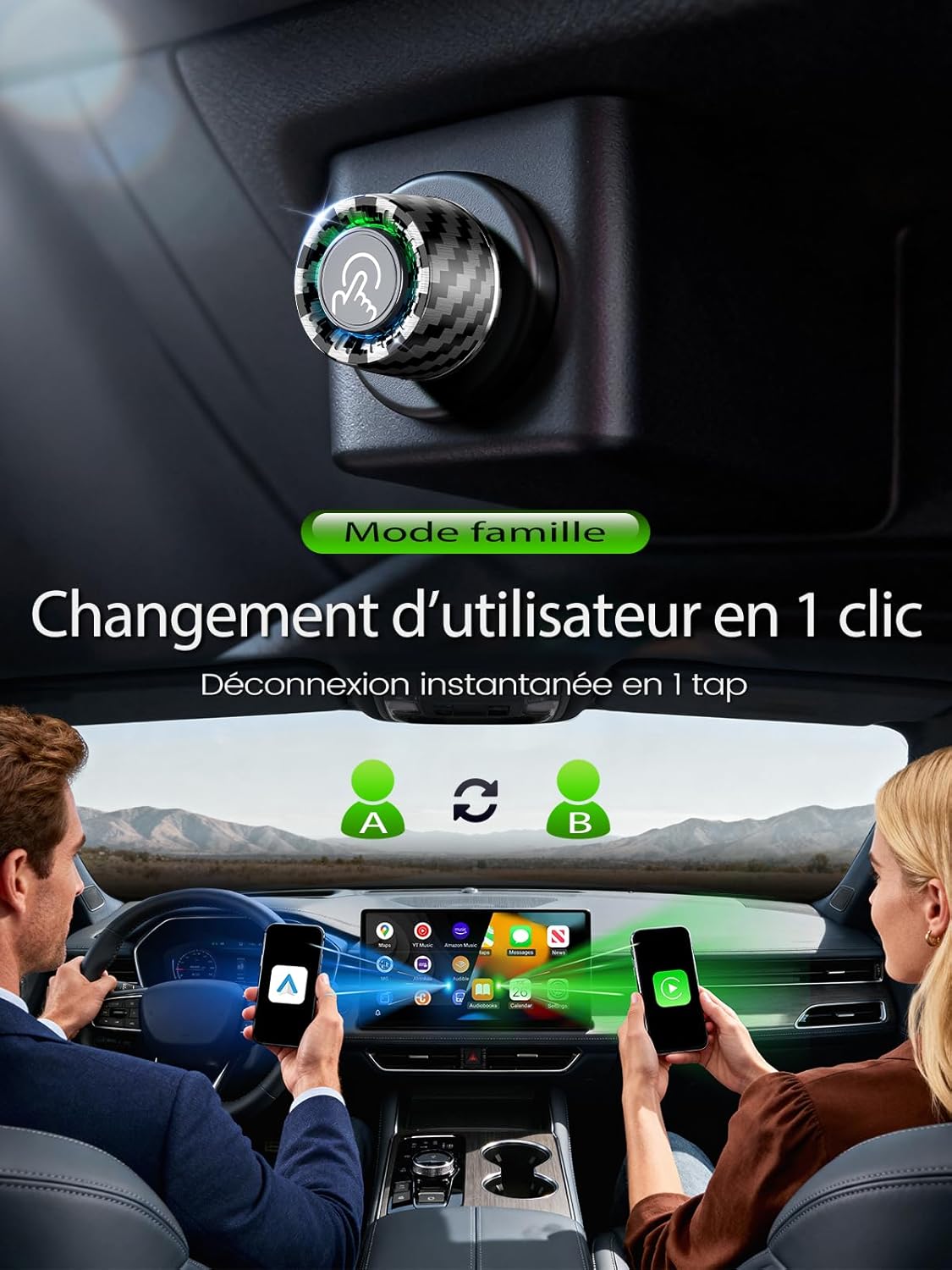 Thumbnail 1 de Adaptateur CarPlay Sans Fil – Changement 2 Smartphones (Android Auto et CarPlay) | Ultra Mini, Connexion Stable