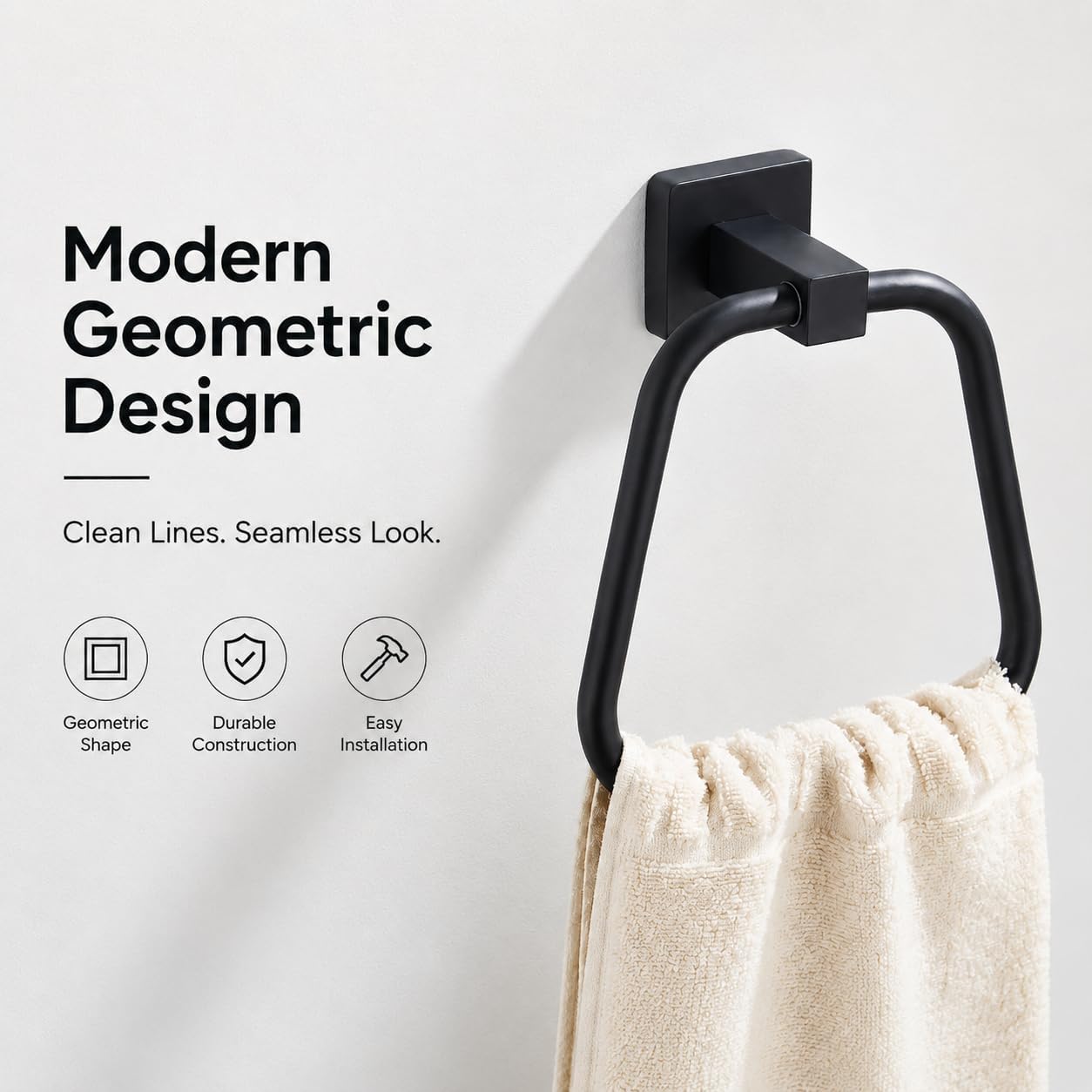 Detalle de bluebyrne Matte Black Towel Ring, Wall-Mounted Stainless Steel Holder