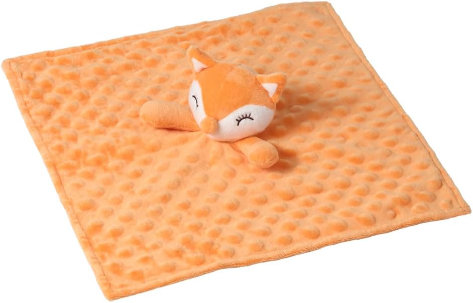 Detalle de CREVENT Soft Plush Animal Face Security Blanket (Orange Fox) – Fleece cuddle comforter for babies