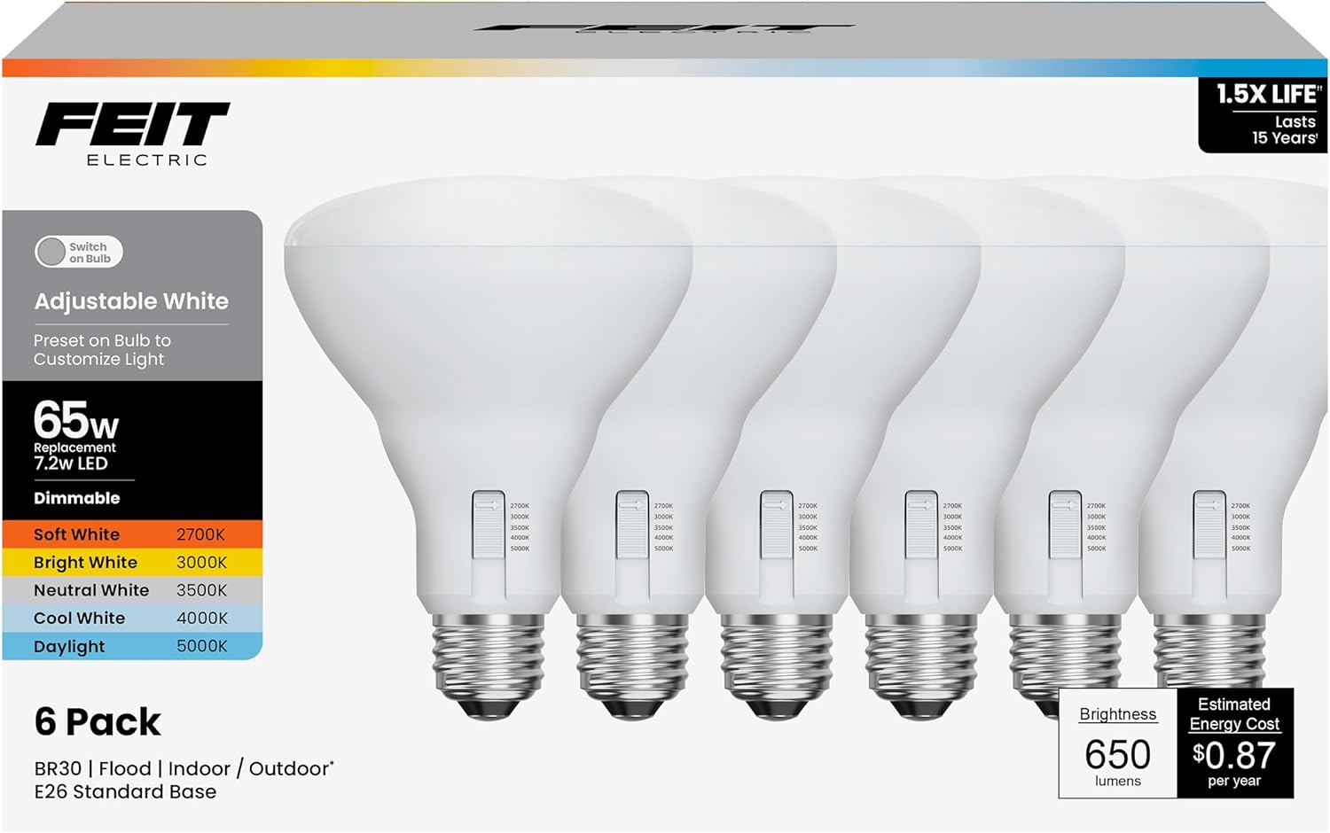 Feit Electric BR30 65W Equivalent LED Flood Bulb, 650 lm