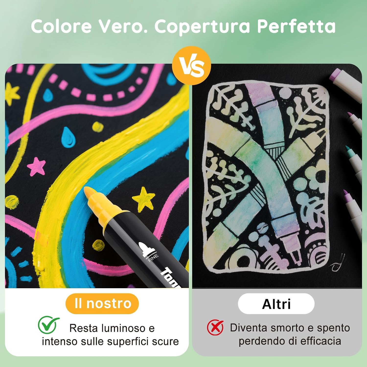 Detalle de Tongfushop 72 colori pennarelli acrilici a doppia punta per pietra, legno, vetro e tessuti