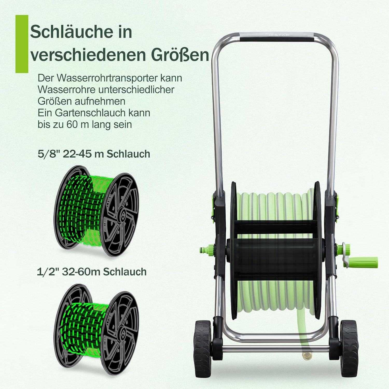 Detalle de YESTAR Schlauchwagen aus Metall für fahrbare Schlauchtrommel bis 60 m (1/2 Zoll)