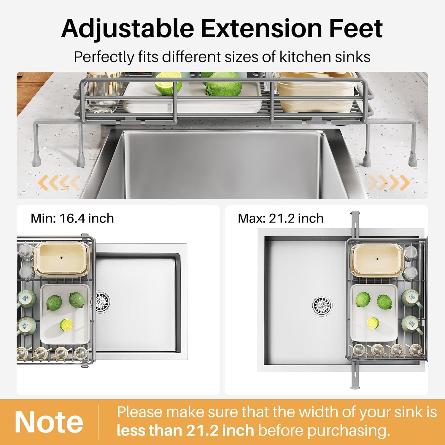 Thumbnail 6 de SNTD SN-YYC1T Expandable Dish Drying Rack, Stainless Steel, Gray
