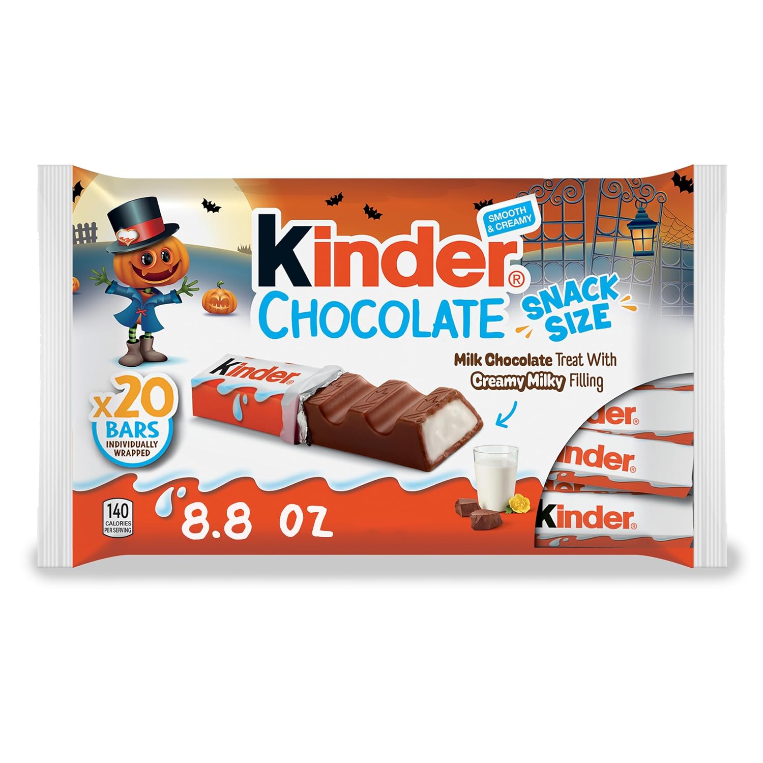 Detalle de Kinder Chocolate Halloween Candy, 20 Individually Wrapped Bars with Creamy Milk Filling