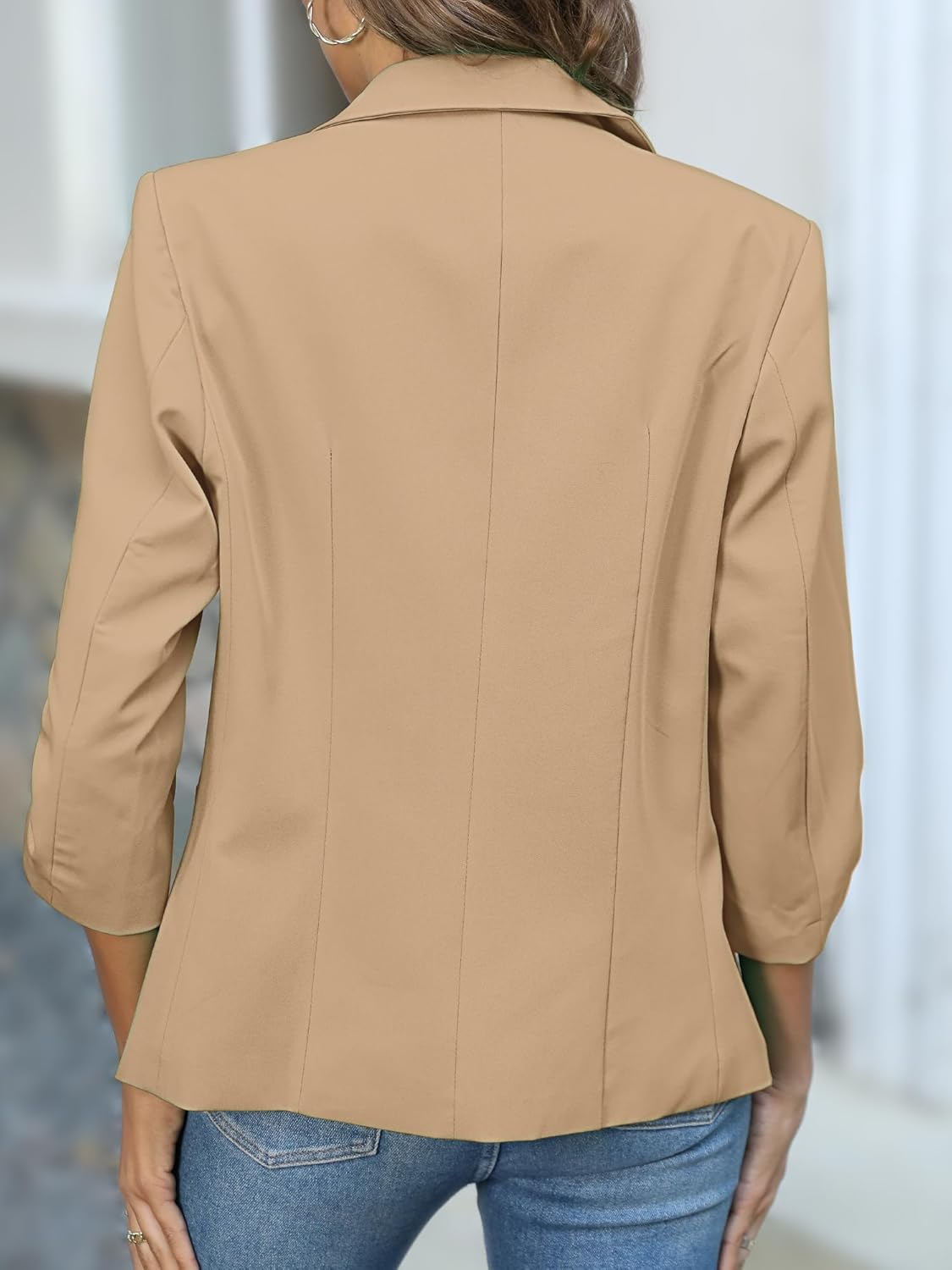 Thumbnail 2 de ELLEVEN Women's Ruched 3/4 Sleeve Blazer: Lightweight Slim Fit with Padded Shoulders