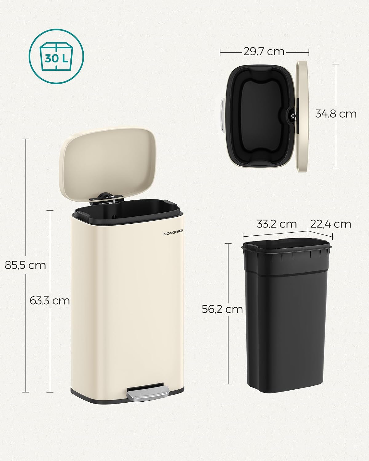 Thumbnail 4 de SONGMICS Mülleimer Küche 30 Liter