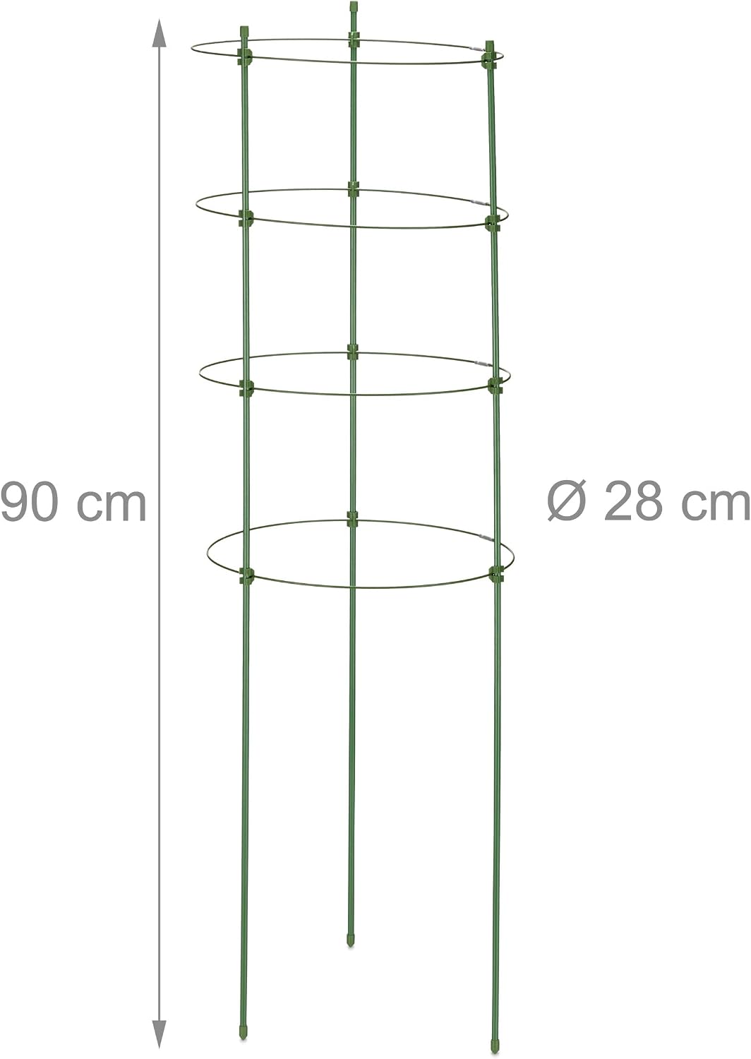 Detalle de Relaxdays : lot de 6 tuteurs à tomates avec 4 anneaux réglables, métal et plastique (90 cm)