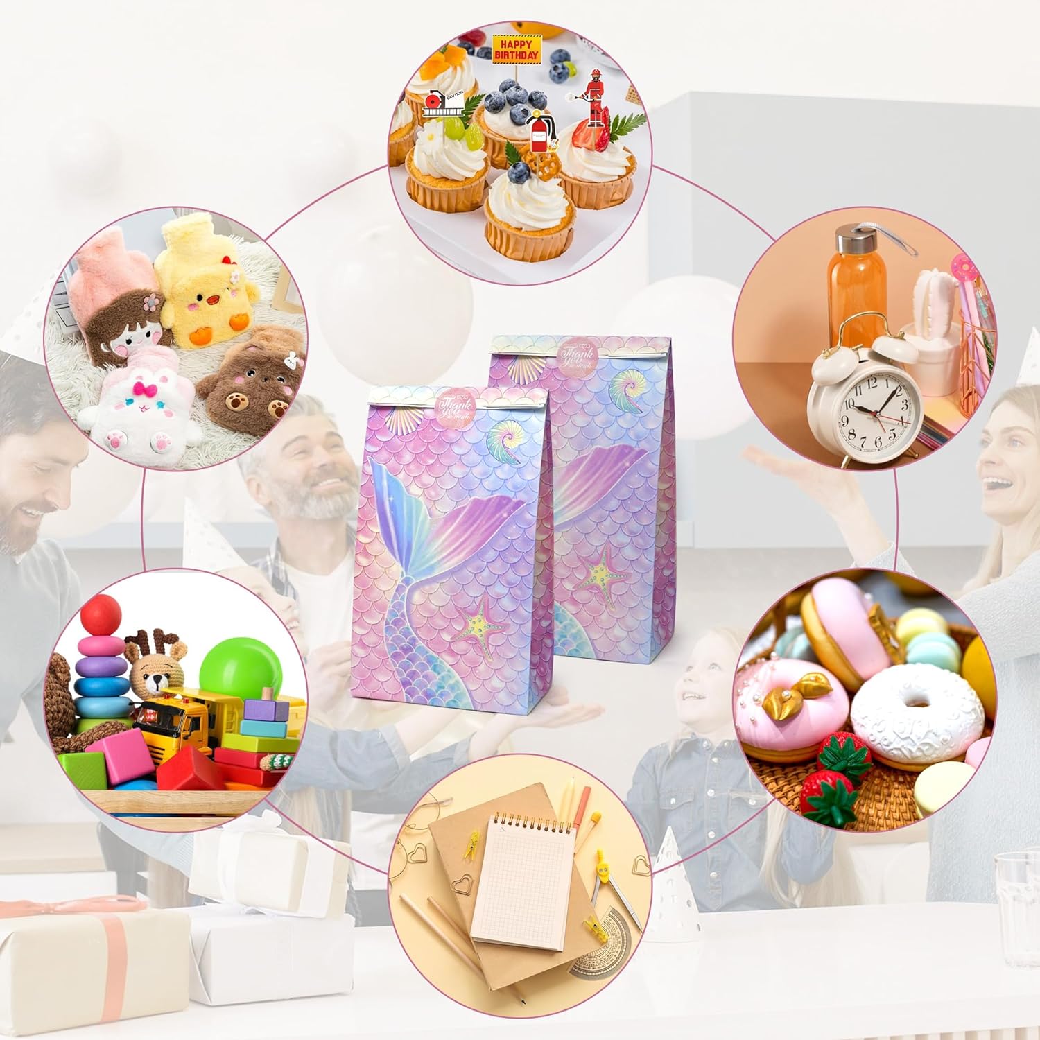 Thumbnail 3 de 12 Geschenktüten „Meerjungfrau“ aus Kraftpapier (mit Aufklebern), Set für Süßigkeiten & Party-Goodies
