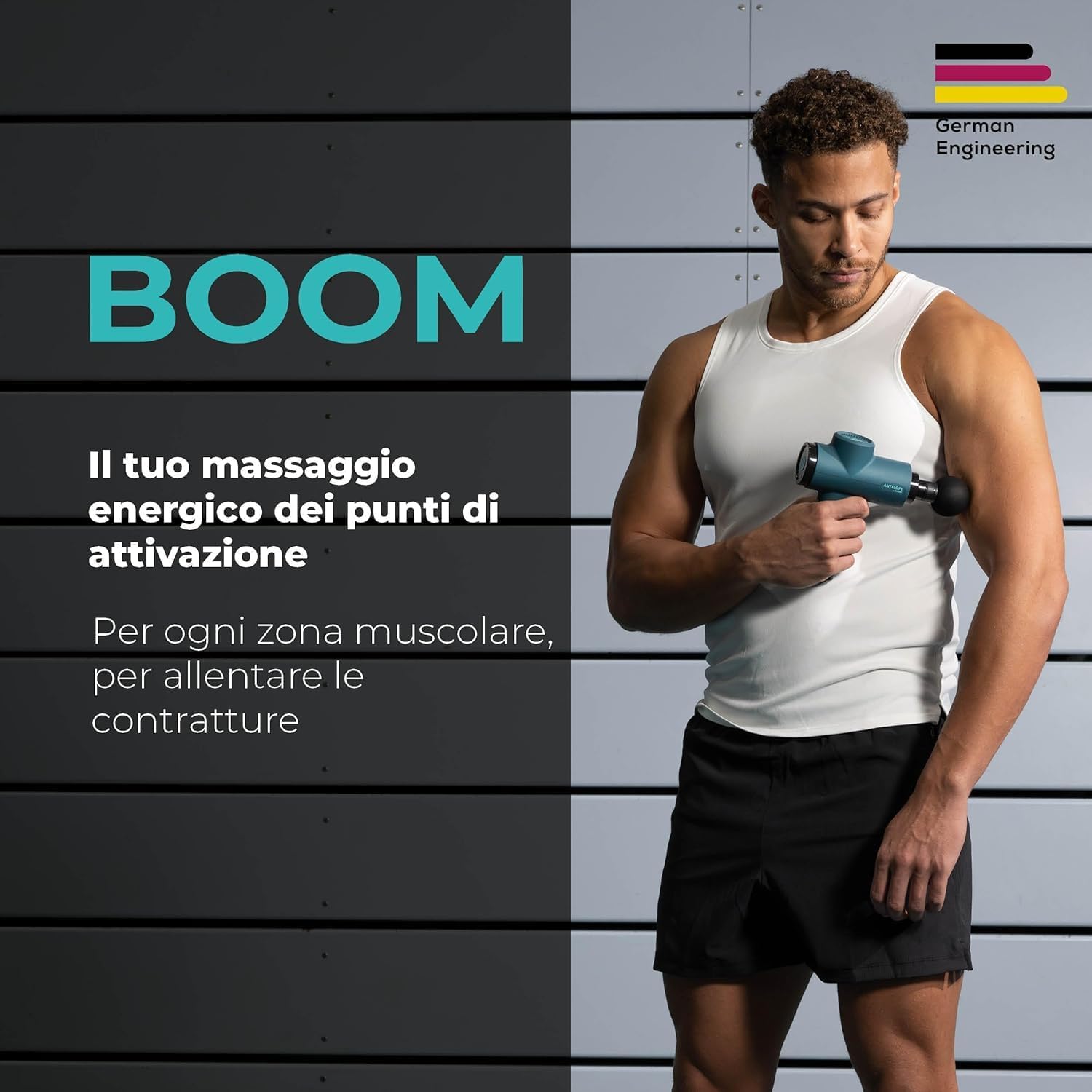 Detalle de Beurer Antelope BOOM AMG 98 Pistola Massaggio Muscolare: compagna compatta con 4 accessori e 5 livelli di intensità