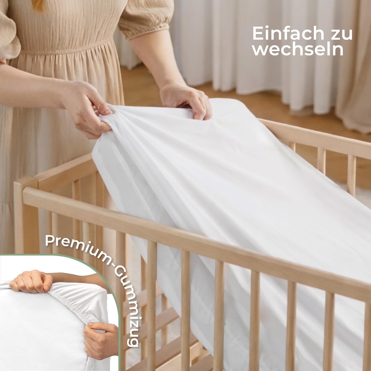 Thumbnail 5 de Dreamzie 2er Set Spannbettlaken 50x83 cm für Kinderwagen, Kapuze & Reisebett – Oeko-Tex Baumwolle, Salbei/Weiß