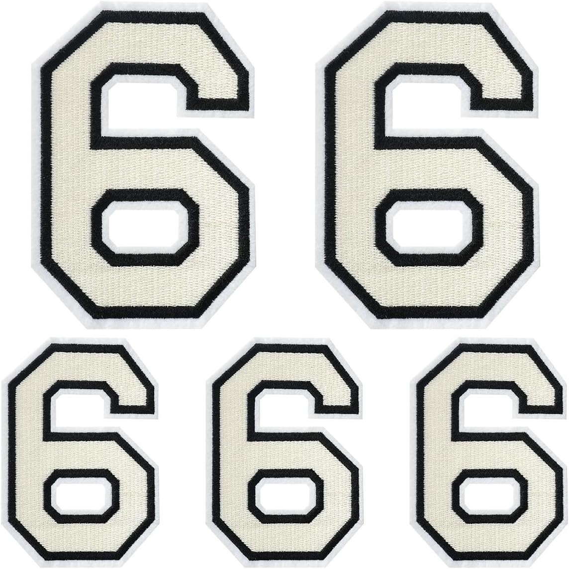 Detalle de J.CARP White 6 Embroidered Iron-On Number Patches, 5-Piece Set