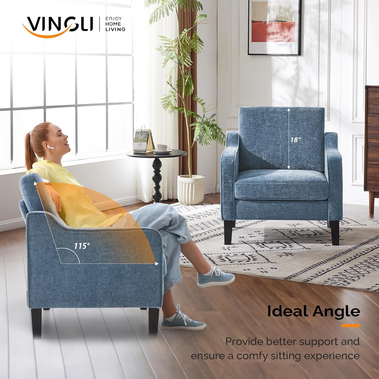 Thumbnail 4 de VINGLI Mid Century Modern Navy Chenille Accent Chair