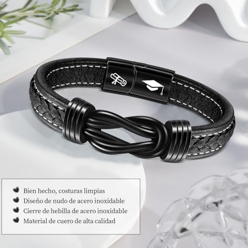 Detalle 2 de YELUWA Pulsera de Graduación 2026 para Hombre en Cuero – Regalo con Tarjeta y Caja