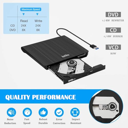 Thumbnail 3 de Antika Grabadora de DVD/CD externa USB 3.0 Ultrafina con lector de tarjetas portátil (negro)