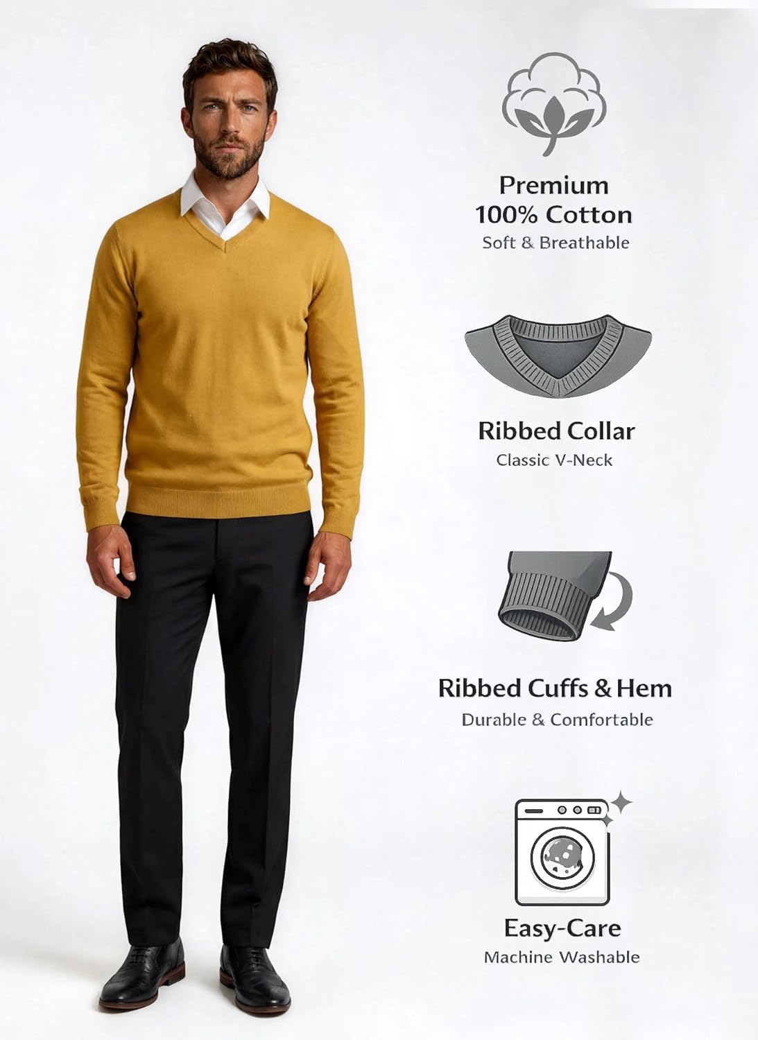 Thumbnail 5 de Xact Pull à col en V en Coton pour Homme — pull léger en 100% coton, polyvalent