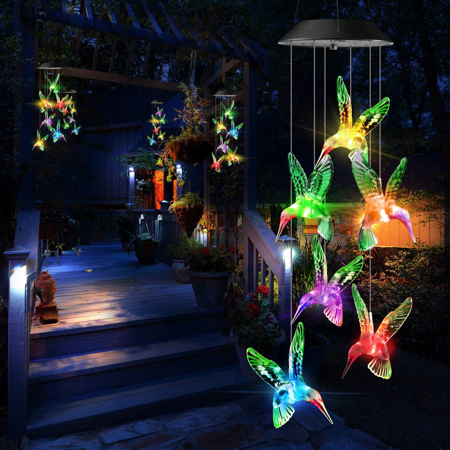 Detalle 2 de Toodour Solar Hummingbird Wind Chime, 7-Color LED Garden Decor