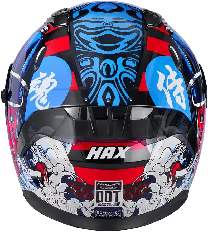 Thumbnail 6 de HAX Obsidian Full Face Dual Visor Helmet for Motorcycle – DOT Approved, Samurai Red L