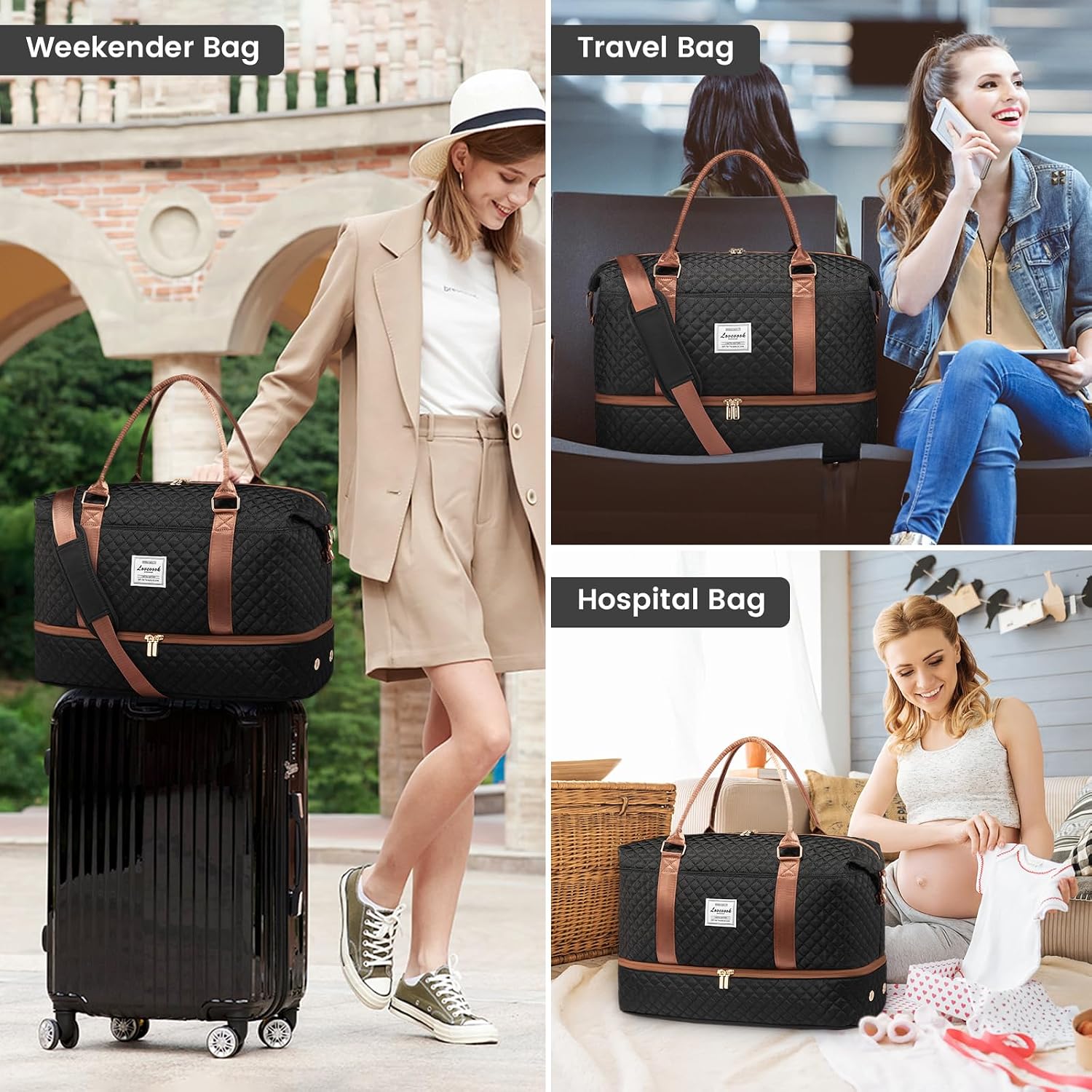 Detalle de LOVEVOOK Borsone da viaggio donna con scomparto scarpe e organizzatore, bagaglio a mano per palestra e weekend