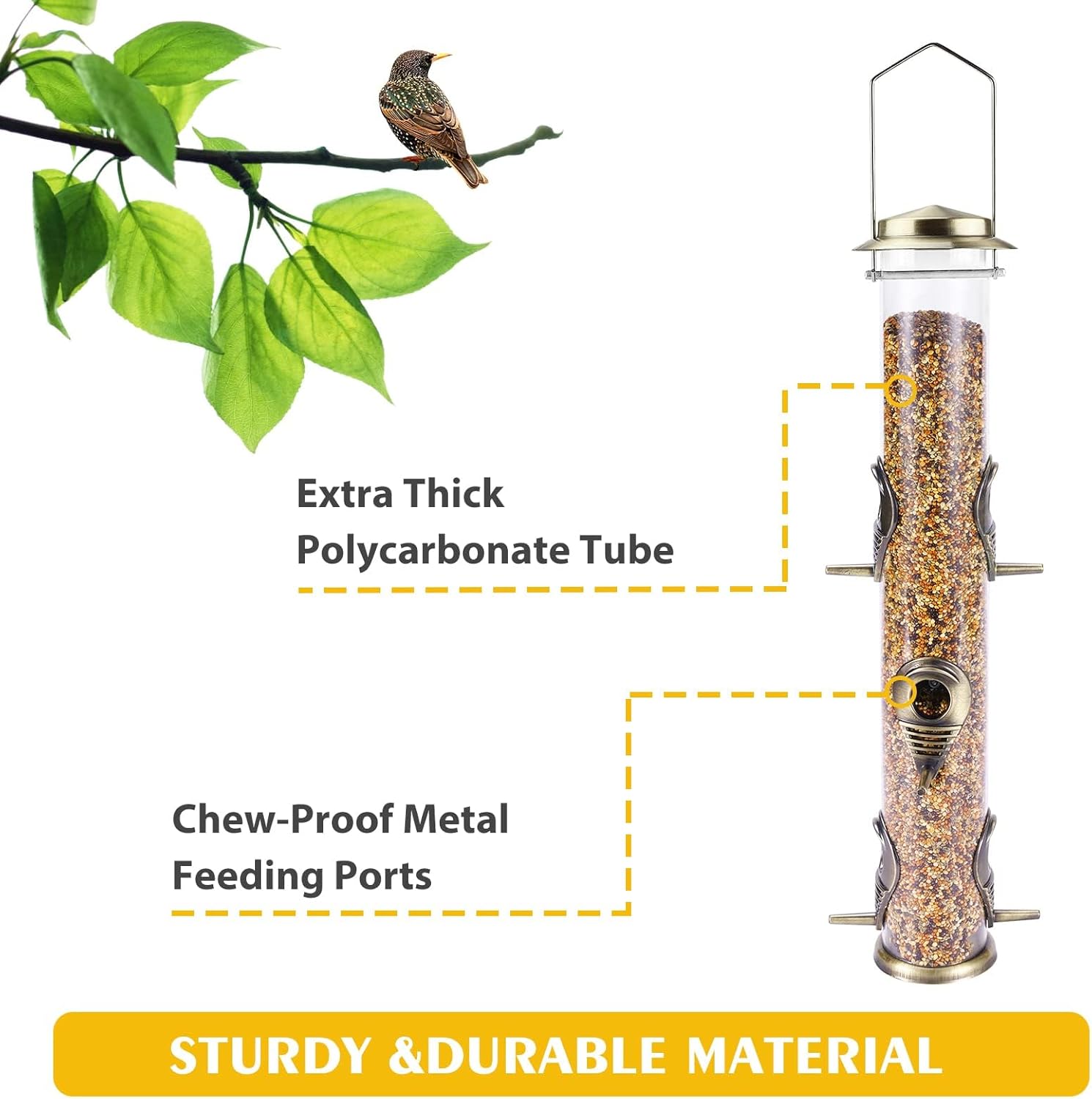 Thumbnail 2 de Urban Deco Metal Bird Feeder Tube Hanging Feeders (6 ports) – Greencopper, weatherproof tube-style feeder